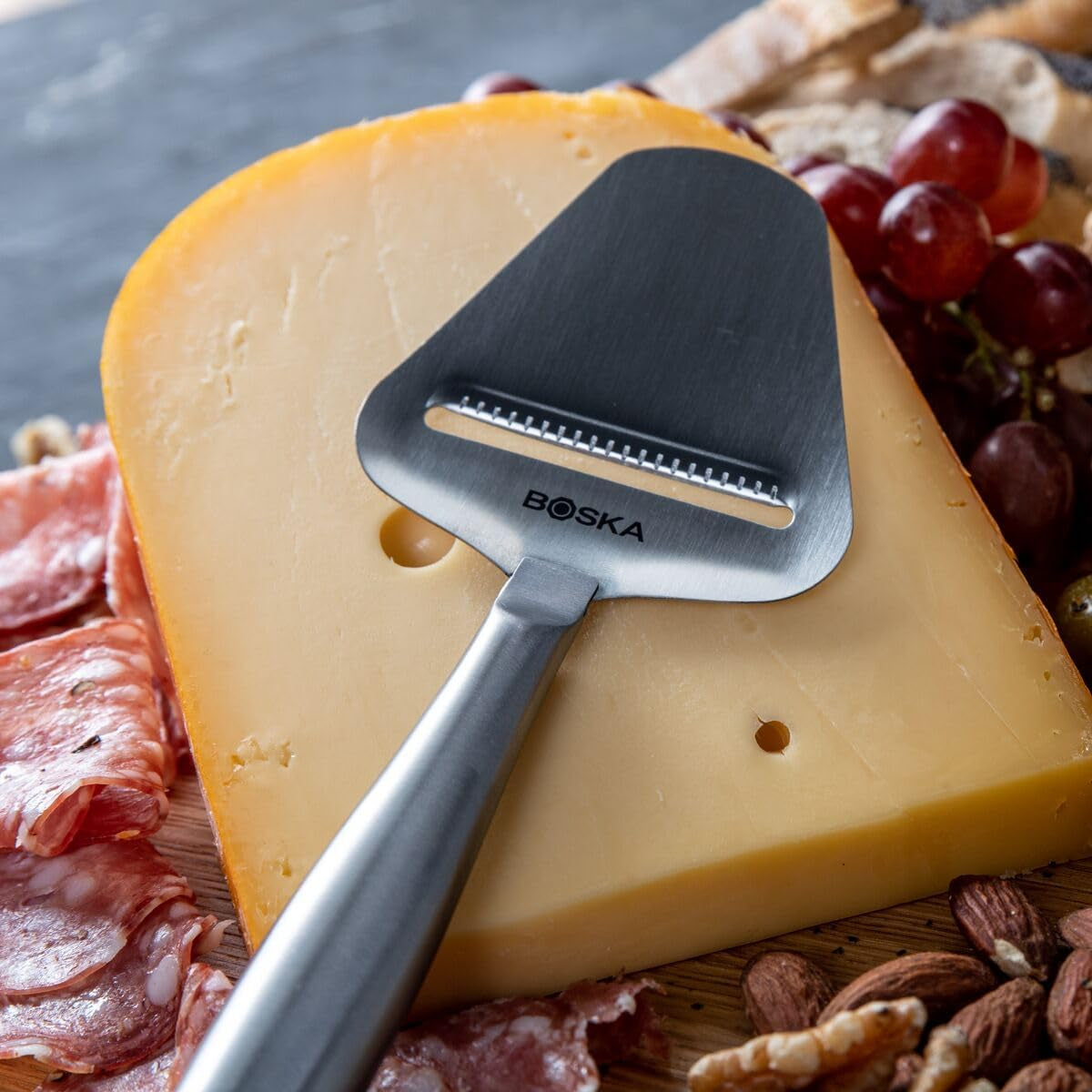 Boska Stainless Steel Cheese Slicer - Copenhagen for All Types of Cheese - Multi-Functional Cheese Slicer - Handheld Slicer - Silver Non-Stick - Dishwasher Safe - for Kitchen Cooking
