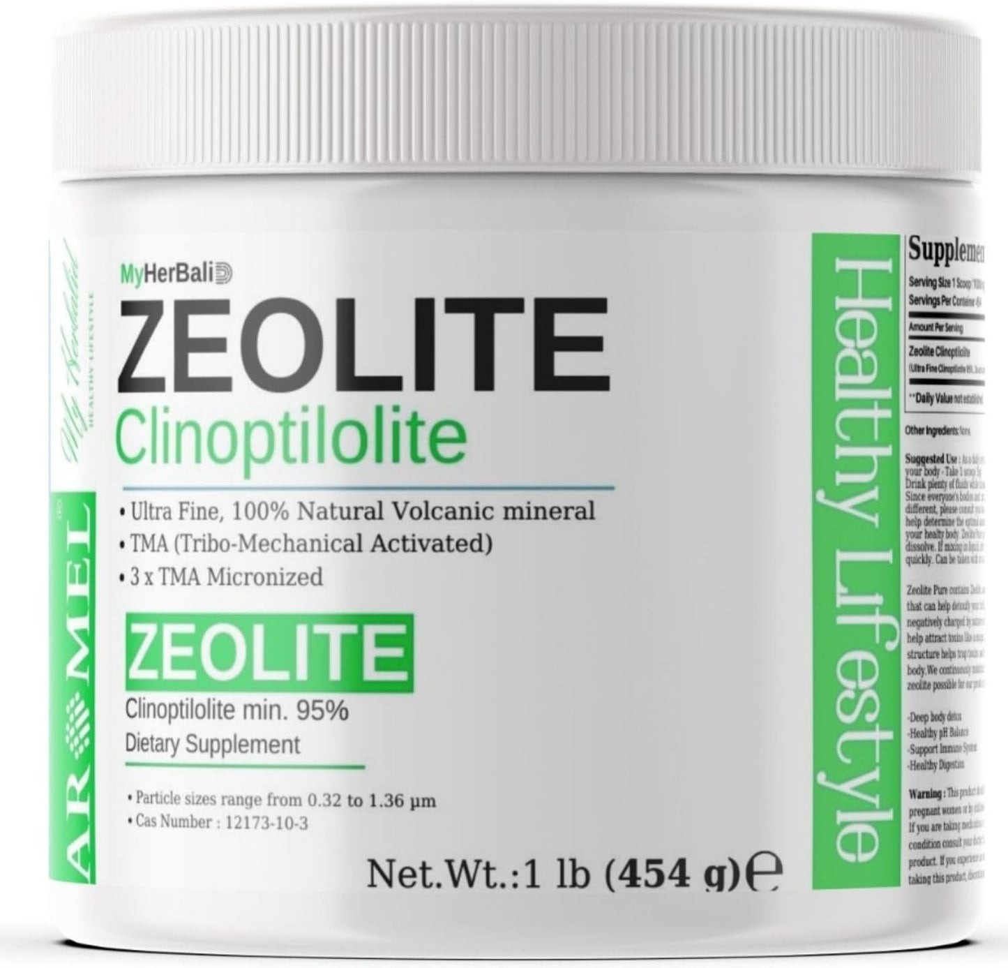 Zeolite Powder | 1 Pound - 454 G | Ultra FINE Less-Than 1 Μm | Clinoptilolite 95% | 3X Activated | Safe, Gentle, & Effective Energy | Original Zeolite Powder (454 Servings) | Myherbalid