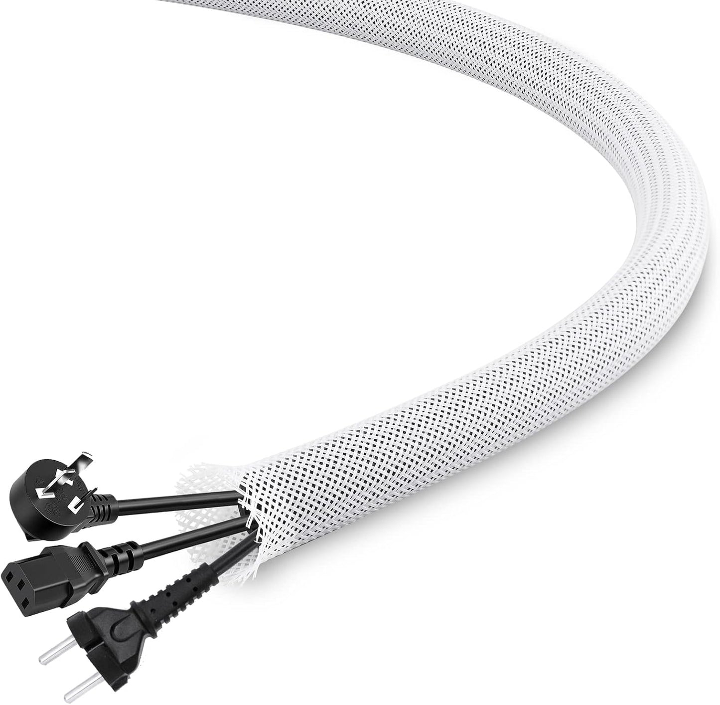 PET Expandable Braided Sleeving 25Ft-1/2 Inch Wire Loom, Aibole Braided Cable Sleeve Wire Wrap,White