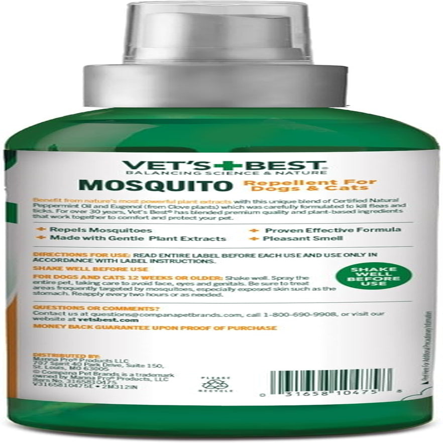 Vet'S Best Mosquito Repellent for Dogs and Cats | Repels Mosquitos with Certified Natural Oils | Deet Free | 8 Ounces