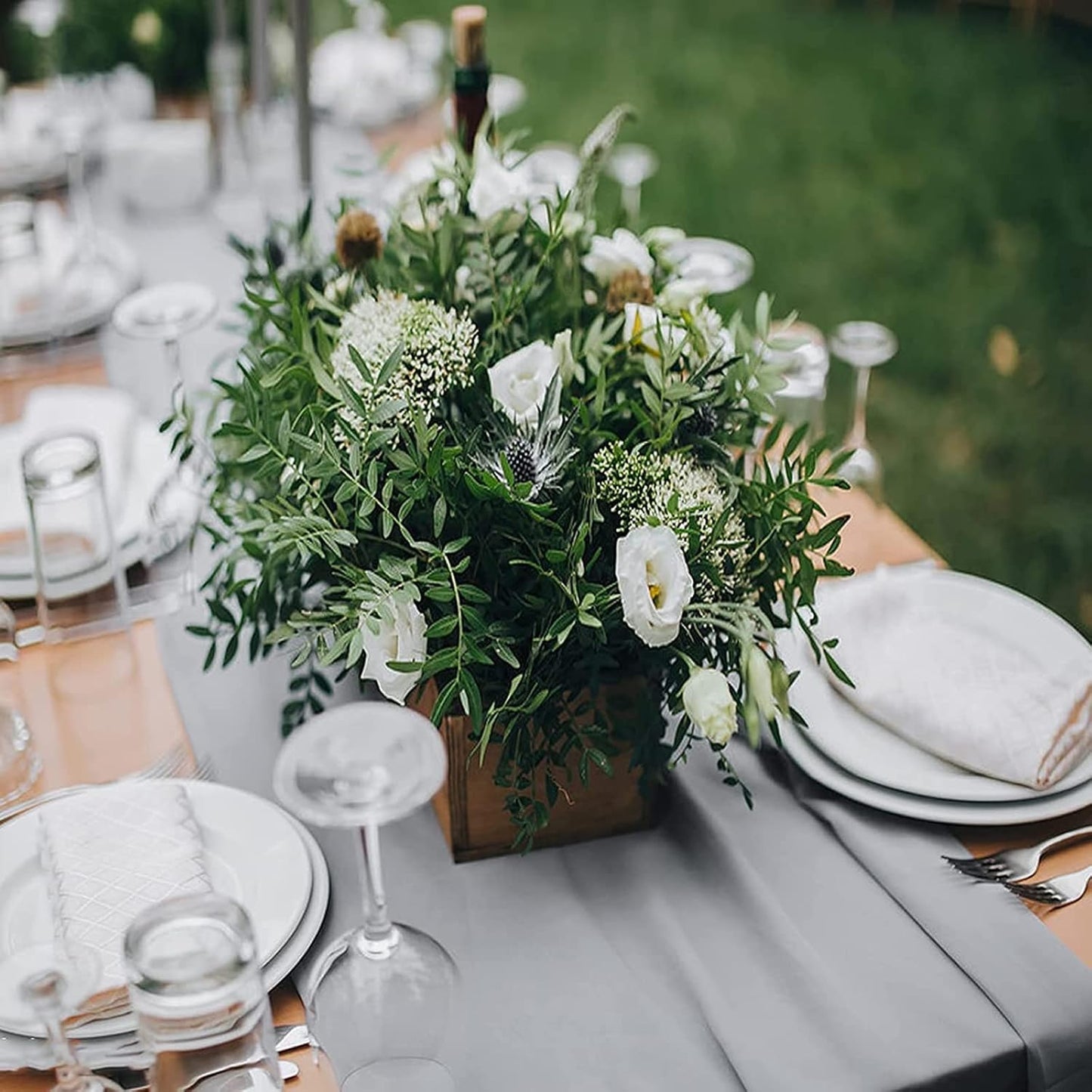 YAWALL Chiffon Table Runner Dusty Grey 10Ft,29X120 Inches Romantic Wedding Table Runners Sheer Bridal Party Decorations