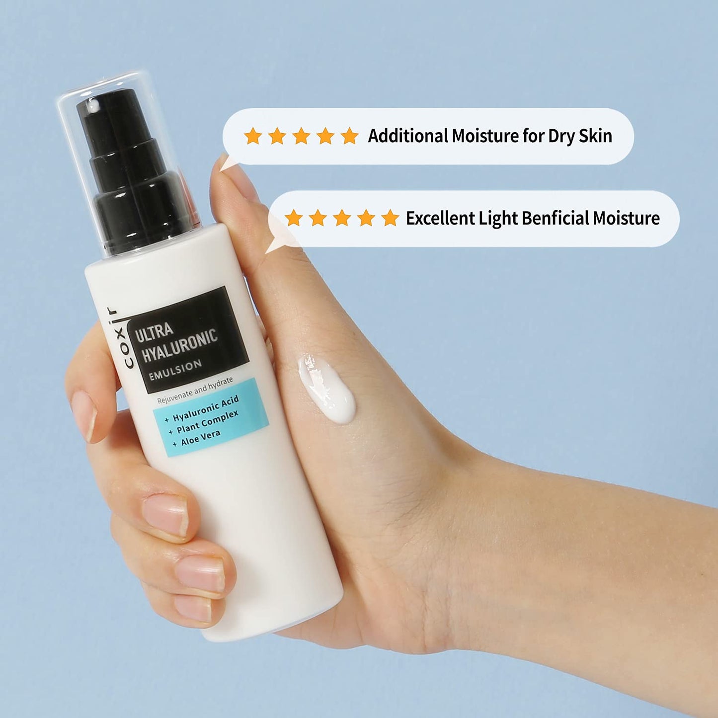 Coxir Ultra Hyaluronic Emulsion Moisturizer, 100 Milliliters (Pack of 1) | Lightweight, Long-Lasting Hydration, Hyaluronic Acid, Collagen, Plant Complex | Dry, Dehydrated Skin