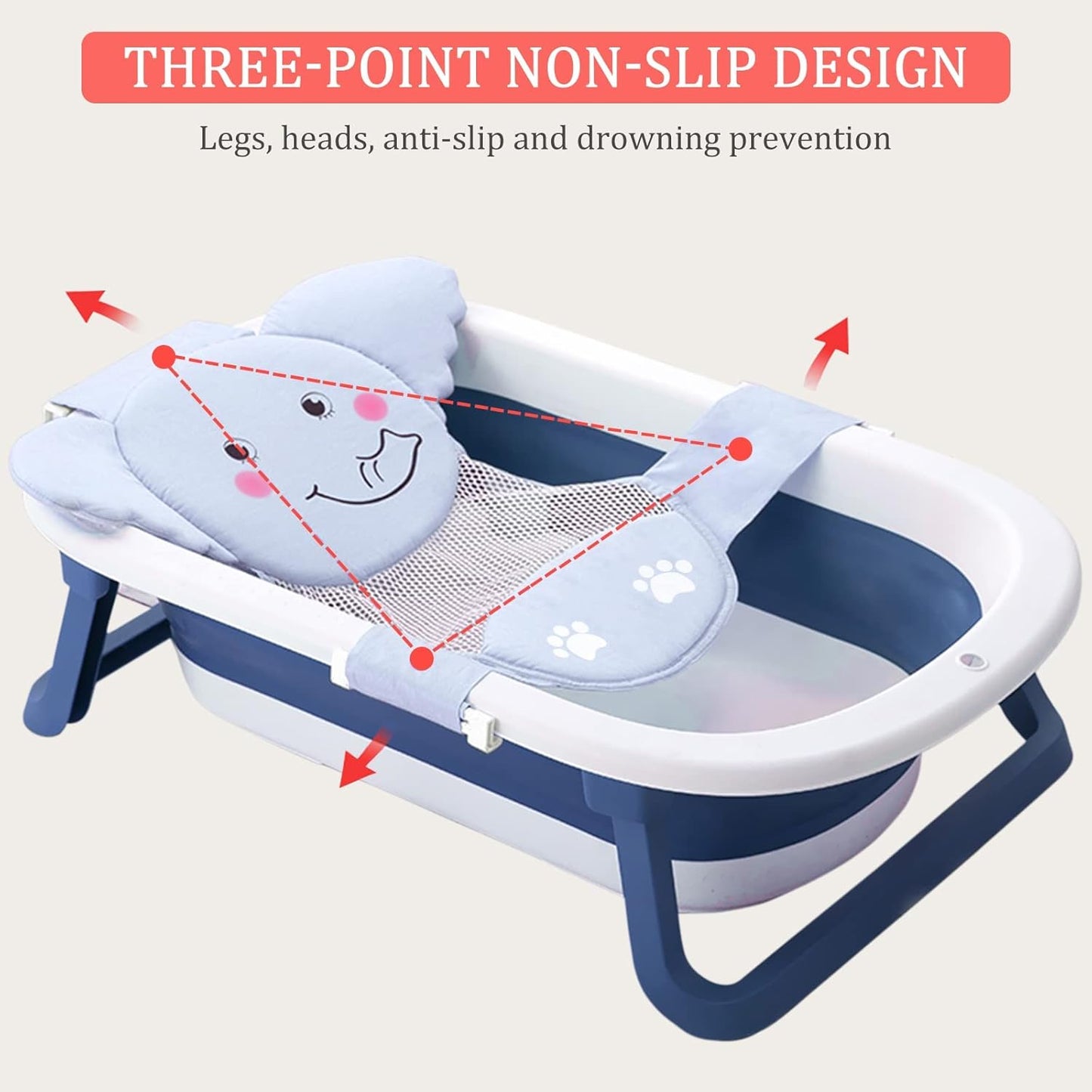 AIR&TREE Baby Bath Seat Support Net, Quick Drying, Adjustable, Comfortable, Non-Slip, Infant Bathtub Sling Shower Mesh for a Tub, with Safety Support Corners (Blue)