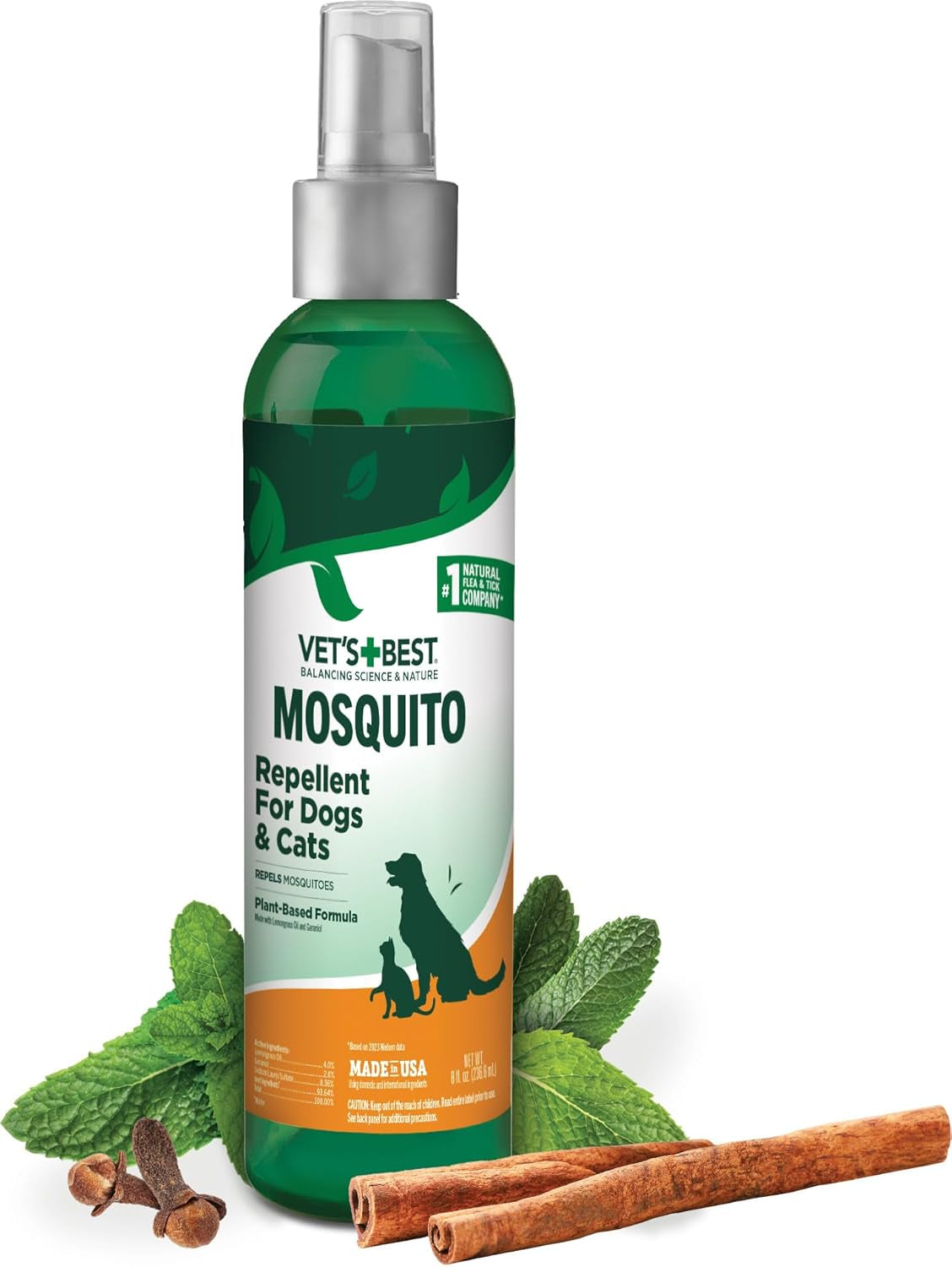 Vet'S Best Mosquito Repellent for Dogs and Cats | Repels Mosquitos with Certified Natural Oils | Deet Free | 8 Ounces