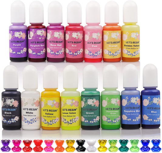 LET'S RESIN Epoxy Resin Dye,15 Color Translucent Epoxy Resin Pigment,Odorless Concentrated Epoxy Resin Paint Each 0.35Oz,Liquid Resin Colorant for Resin Coloring,Epoxy Resin,Resin Molds