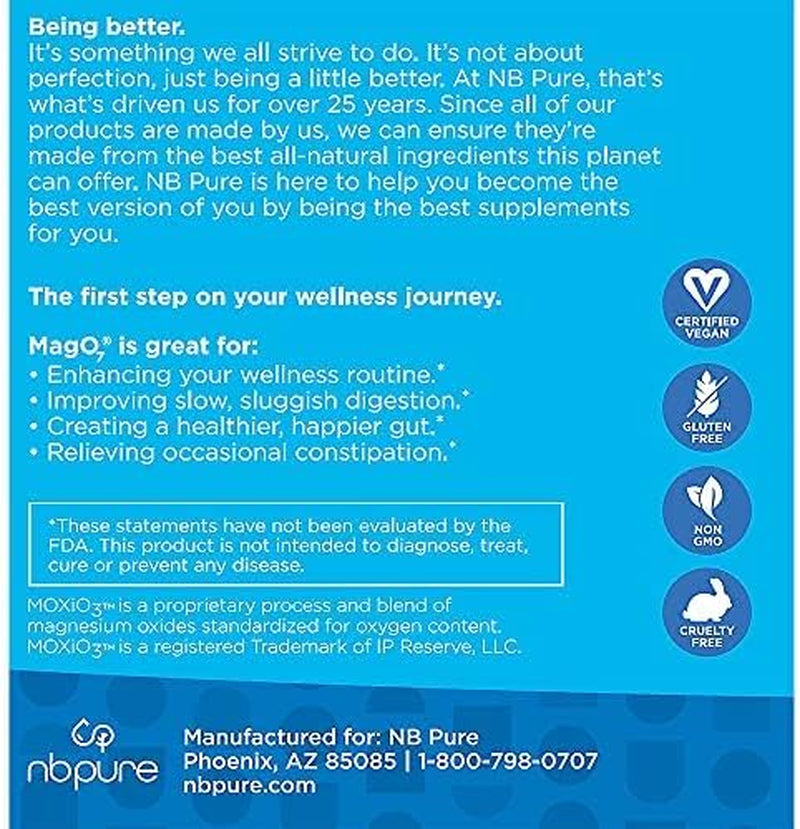 Nbpure Mago7 - Natural Colon Cleanse & Detox - Occasional Constipation Relief, Stool Softening, & Bloating Support for Men & Women - Ozonated Magnesium Oxide, 90 Capsules