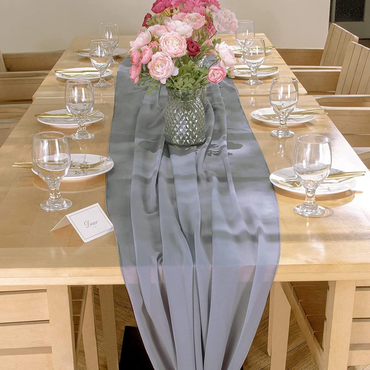 YAWALL Chiffon Table Runner Dusty Grey 10Ft,29X120 Inches Romantic Wedding Table Runners Sheer Bridal Party Decorations