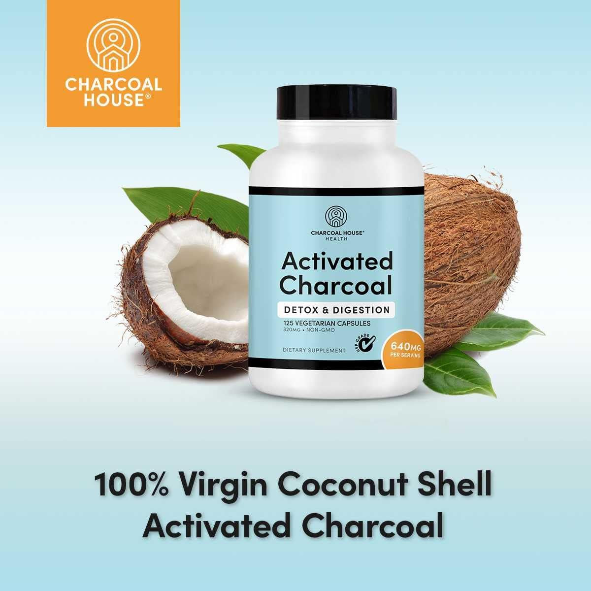 Activated Charcoal Capsules for Adults | Natural, Vegan, Non-Gmo & Gluten Free | USP Charcoal Pills for Stomach Cleanse, Healthy Digestion, Gas & Nausea | USP Medical Grade | 125 Ct.