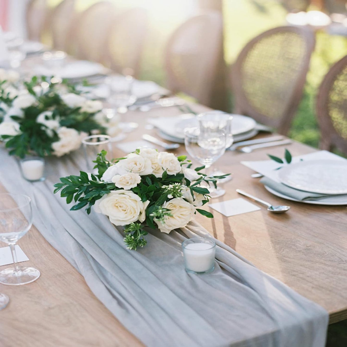YAWALL Chiffon Table Runner Dusty Grey 10Ft,29X120 Inches Romantic Wedding Table Runners Sheer Bridal Party Decorations