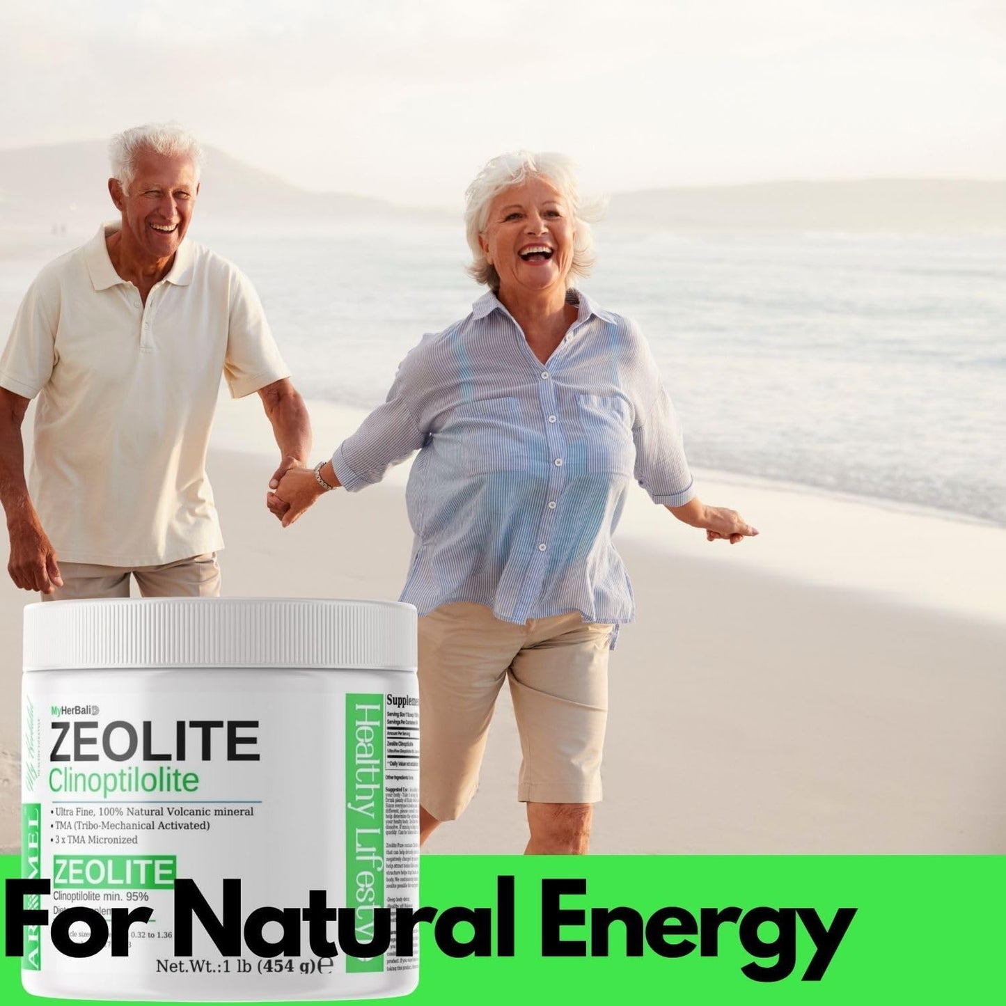 Zeolite Powder | 1 Pound - 454 G | Ultra FINE Less-Than 1 Μm | Clinoptilolite 95% | 3X Activated | Safe, Gentle, & Effective Energy | Original Zeolite Powder (454 Servings) | Myherbalid