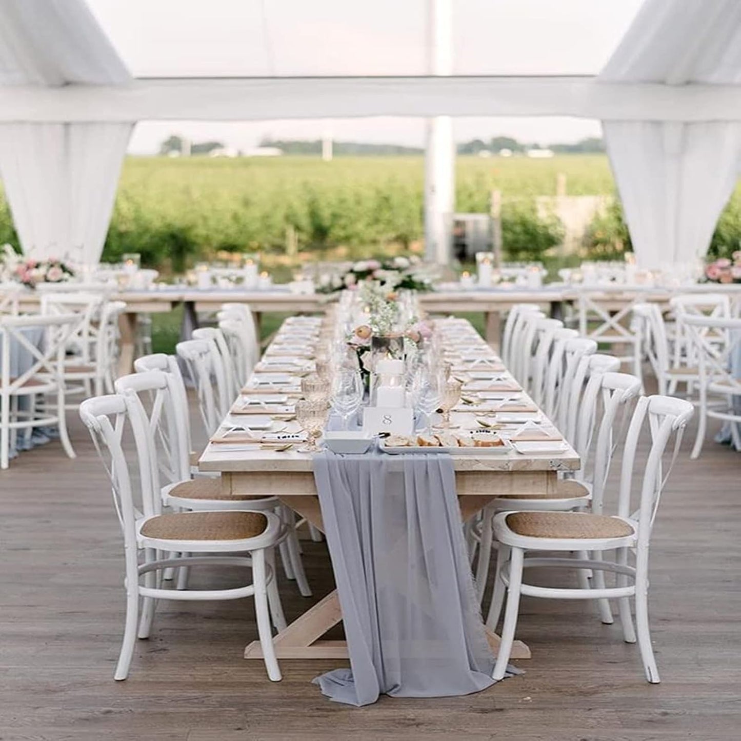 YAWALL Chiffon Table Runner Dusty Grey 10Ft,29X120 Inches Romantic Wedding Table Runners Sheer Bridal Party Decorations