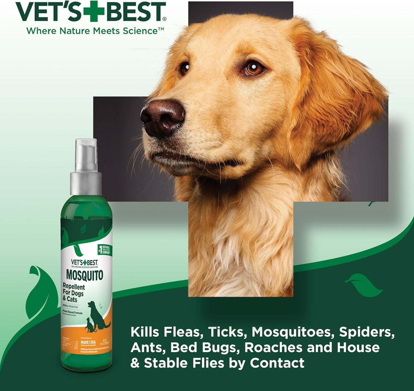 Vet'S Best Mosquito Repellent for Dogs and Cats | Repels Mosquitos with Certified Natural Oils | Deet Free | 8 Ounces