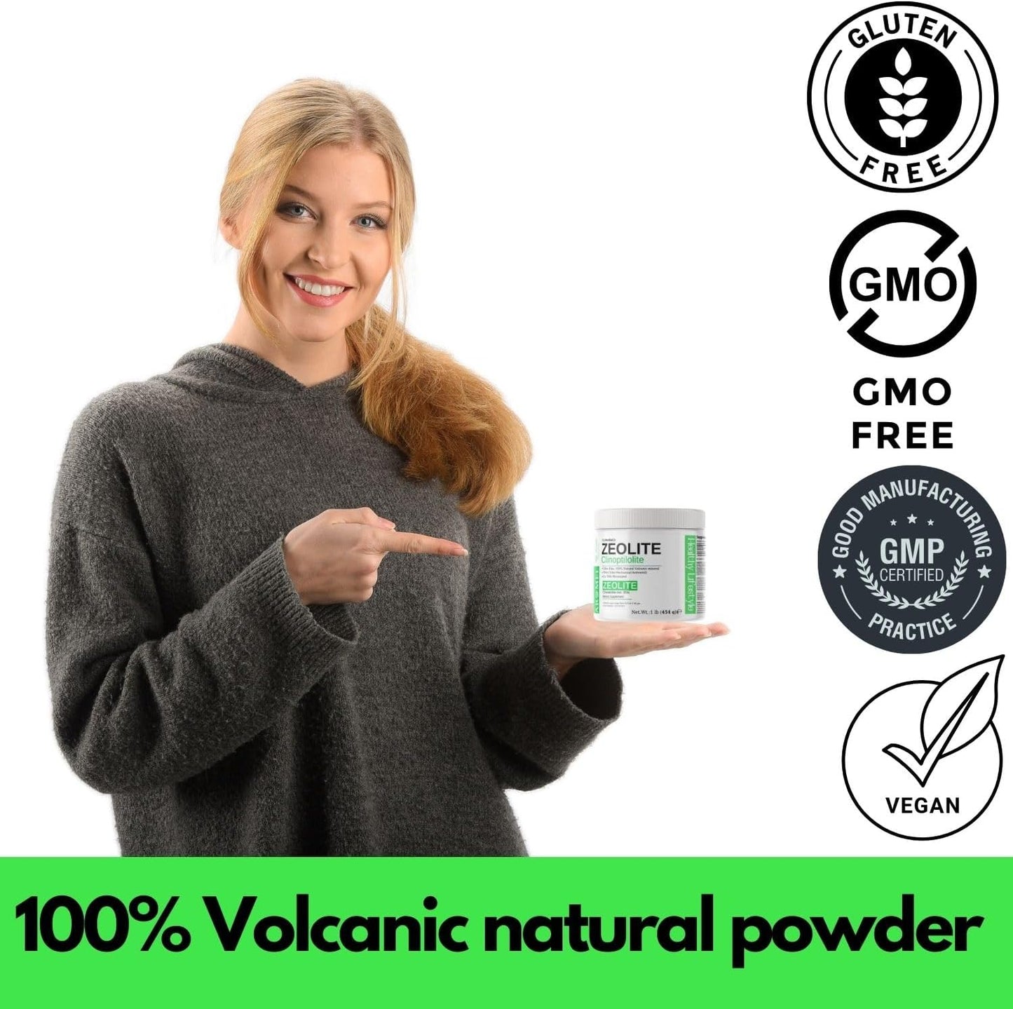 Zeolite Powder | 1 Pound - 454 G | Ultra FINE Less-Than 1 Μm | Clinoptilolite 95% | 3X Activated | Safe, Gentle, & Effective Energy | Original Zeolite Powder (454 Servings) | Myherbalid