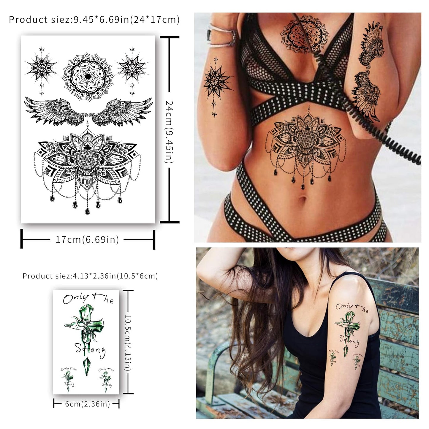 Yazhiji 8 Sheets Extra Large Henna Mandala Temporary Tattoo Collection for Women and Girls Sexy Tattoo Stickers