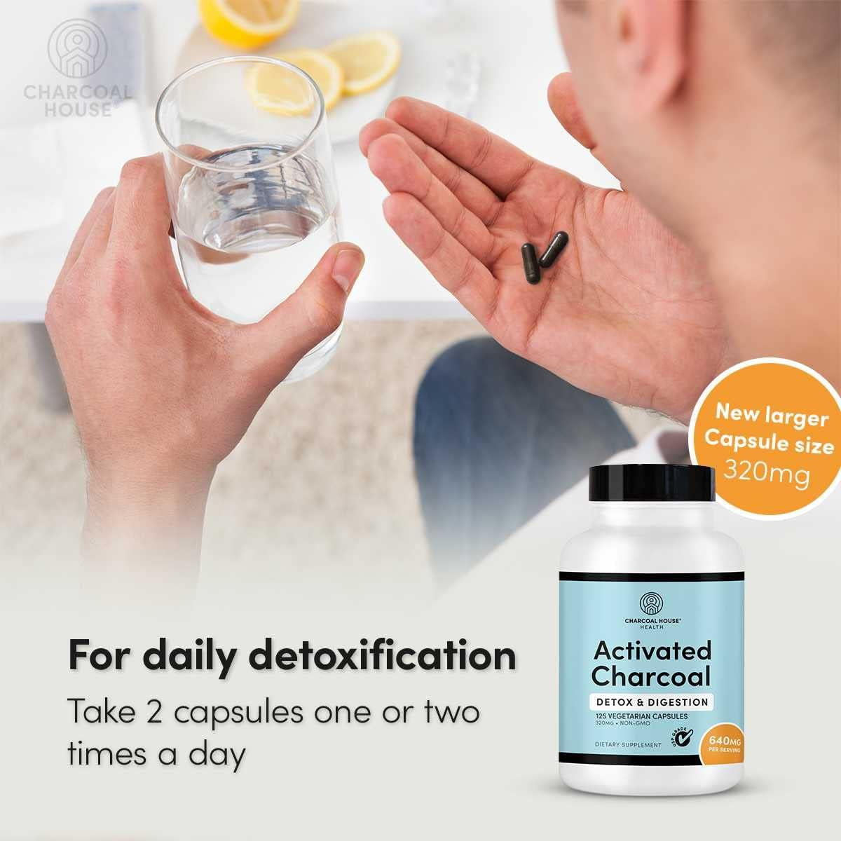 Activated Charcoal Capsules for Adults | Natural, Vegan, Non-Gmo & Gluten Free | USP Charcoal Pills for Stomach Cleanse, Healthy Digestion, Gas & Nausea | USP Medical Grade | 125 Ct.