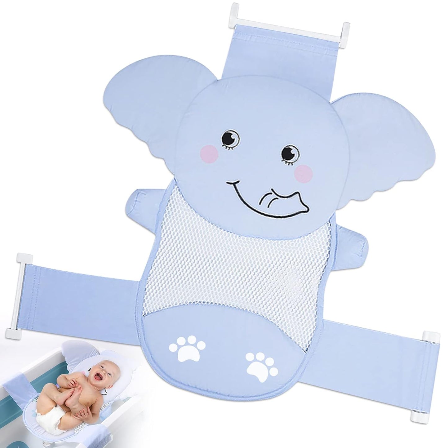 AIR&TREE Baby Bath Seat Support Net, Quick Drying, Adjustable, Comfortable, Non-Slip, Infant Bathtub Sling Shower Mesh for a Tub, with Safety Support Corners (Blue)