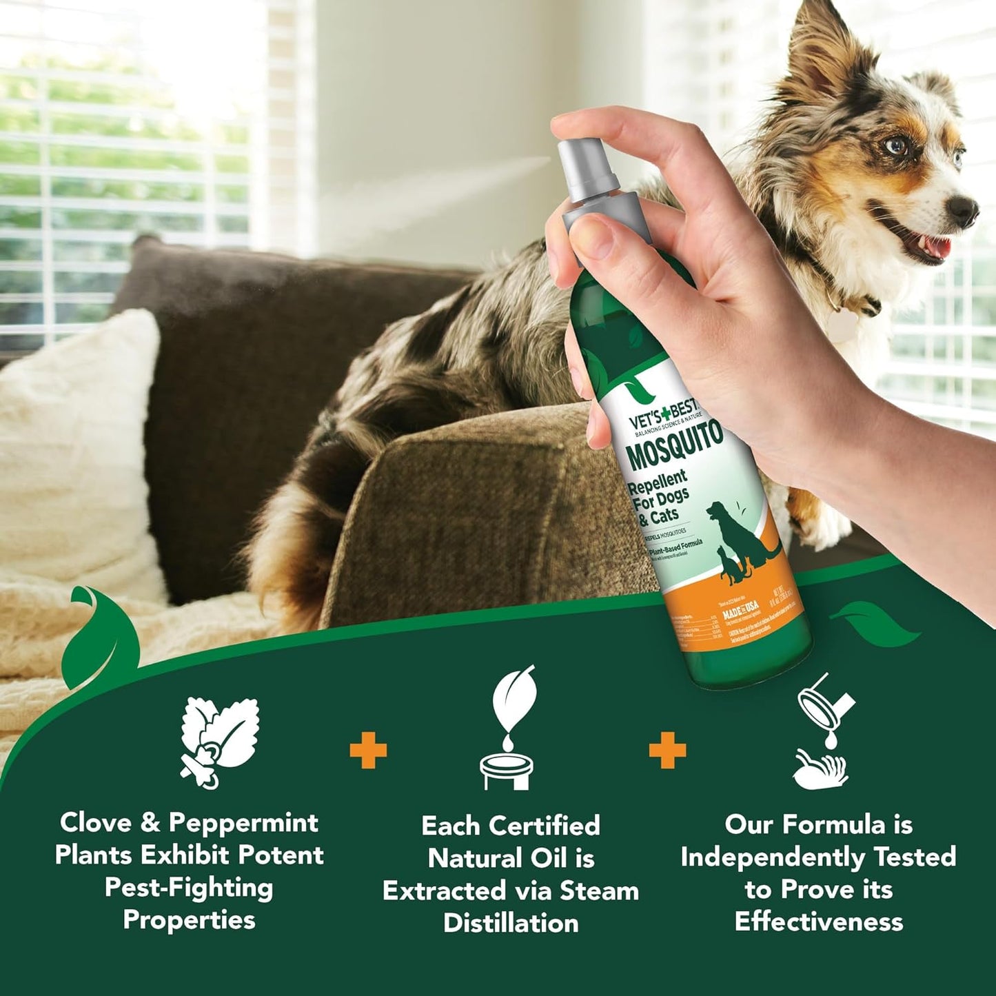 Vet'S Best Mosquito Repellent for Dogs and Cats | Repels Mosquitos with Certified Natural Oils | Deet Free | 8 Ounces