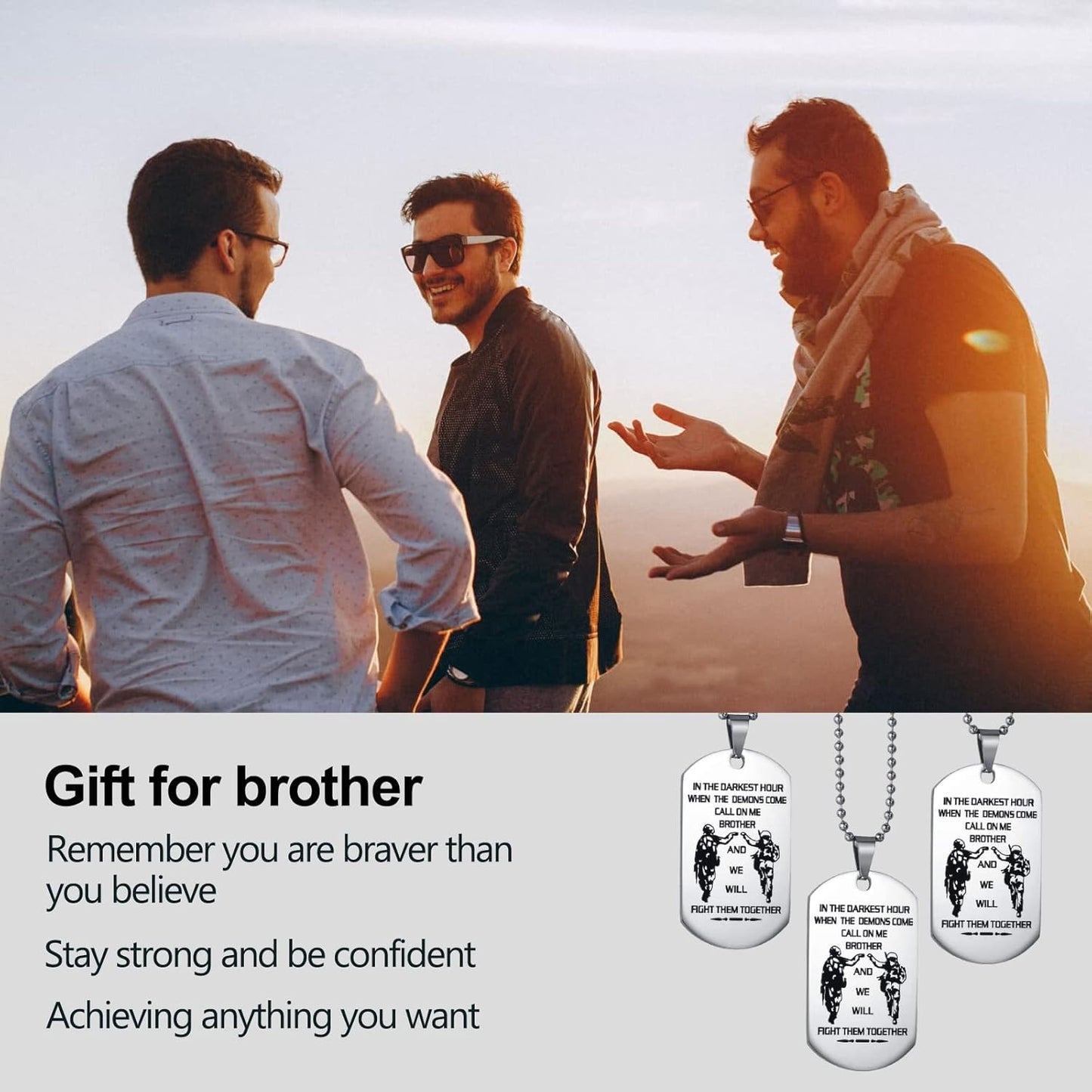 Caleesllc Men'S Necklace We Will Fight Them Together,To My Brother Necklace Military Dog Tag Pendent Christmas Birthday Party Gift,Set of 3