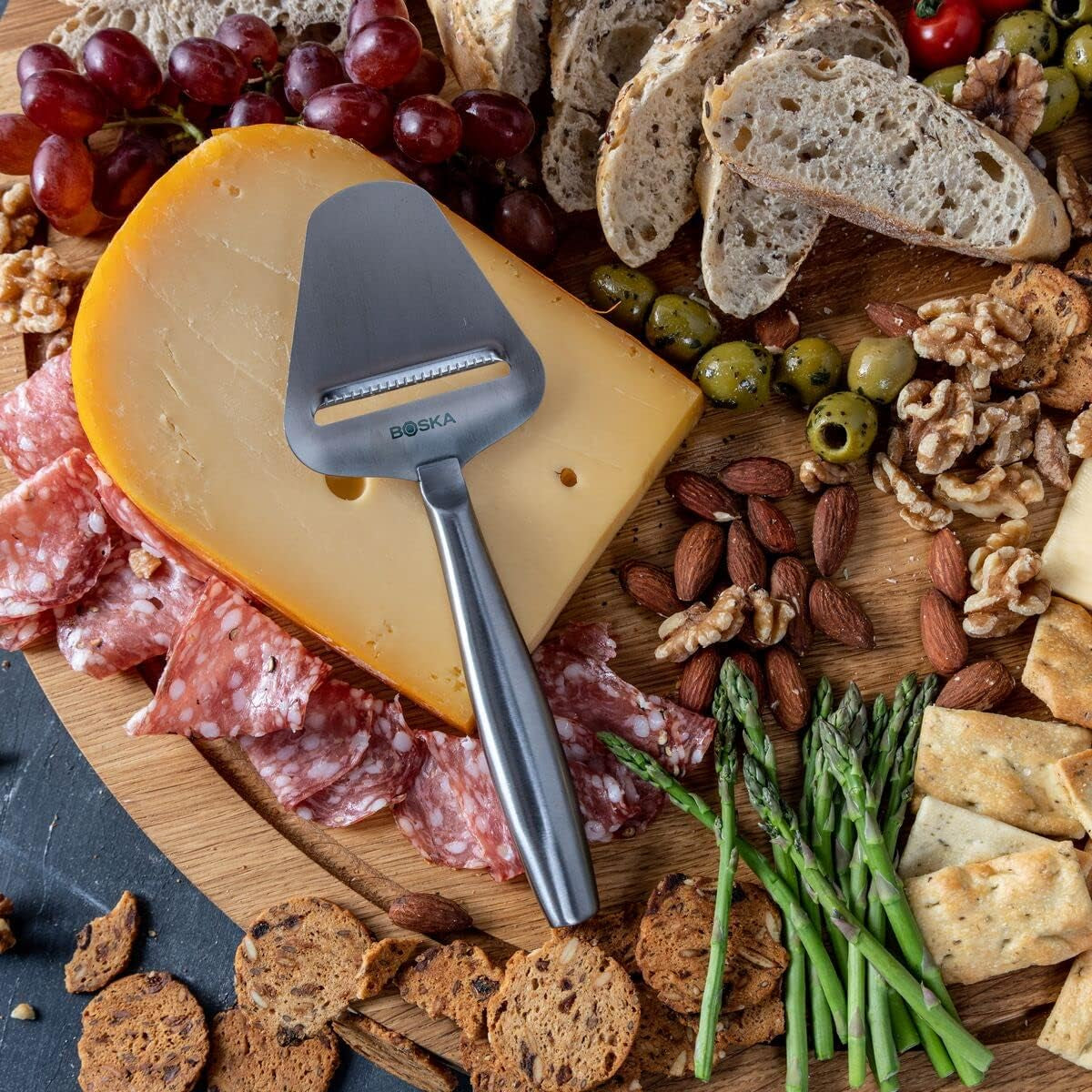 Boska Stainless Steel Cheese Slicer - Copenhagen for All Types of Cheese - Multi-Functional Cheese Slicer - Handheld Slicer - Silver Non-Stick - Dishwasher Safe - for Kitchen Cooking