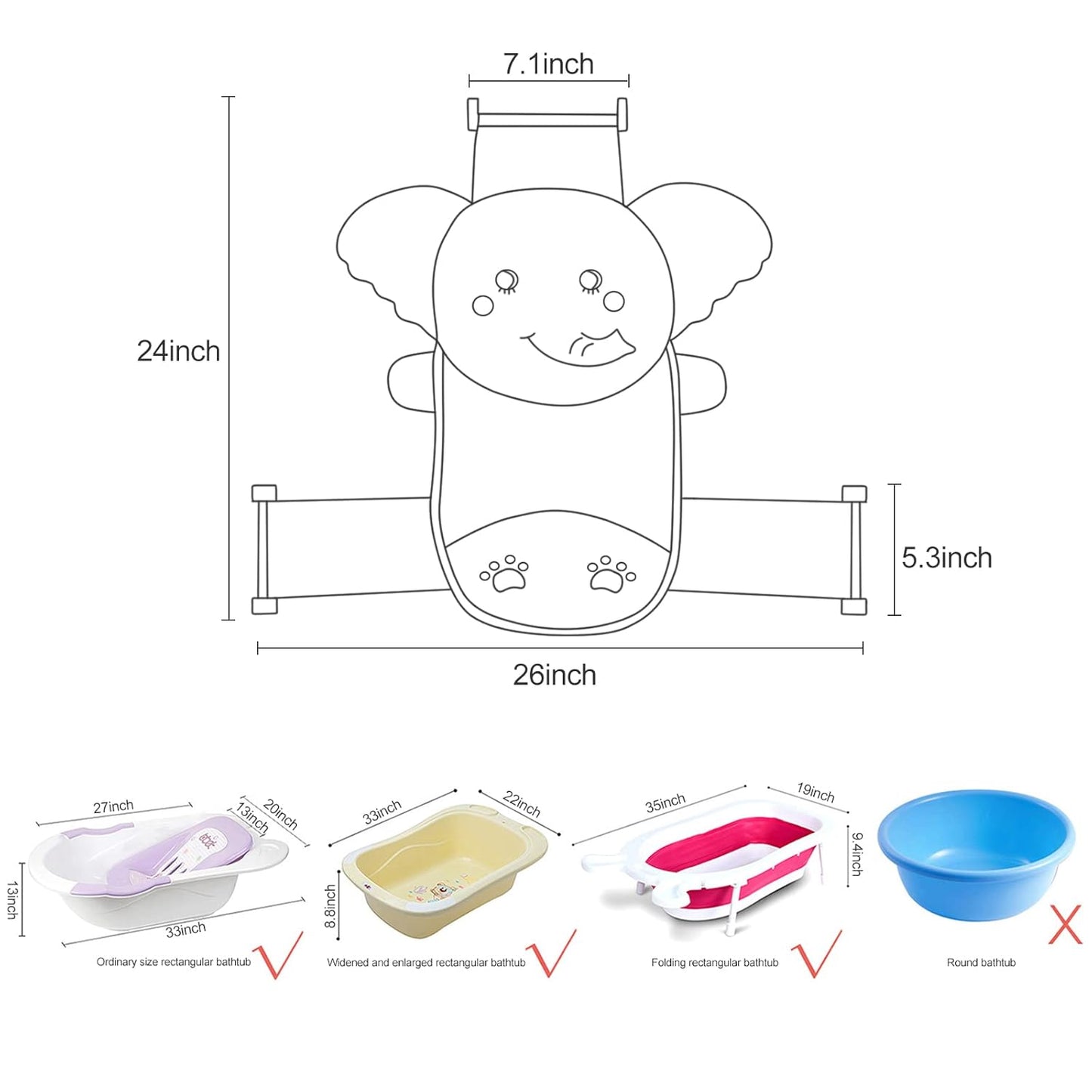 AIR&TREE Baby Bath Seat Support Net, Quick Drying, Adjustable, Comfortable, Non-Slip, Infant Bathtub Sling Shower Mesh for a Tub, with Safety Support Corners (Blue)