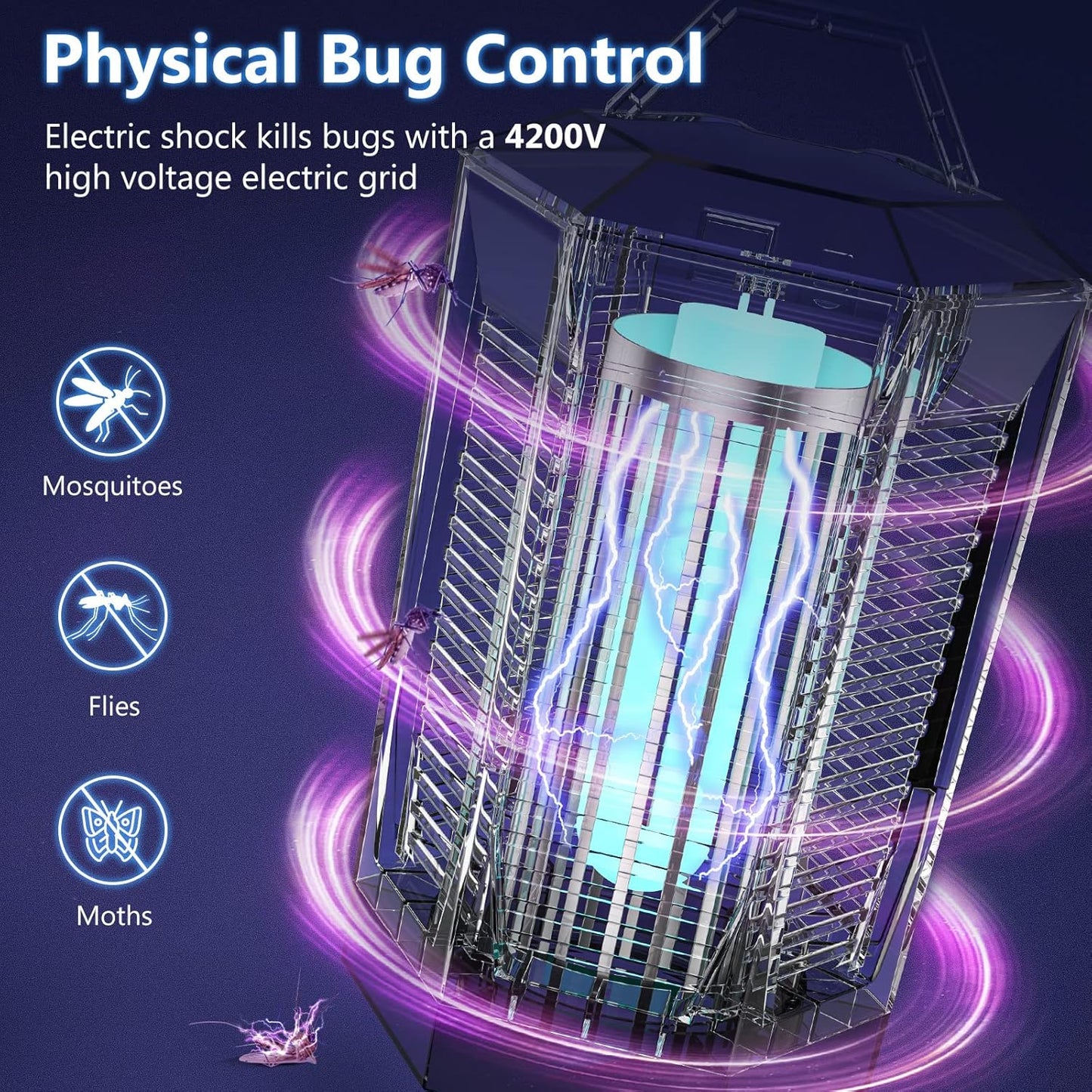 Bug Zapper Outdoor Indoor, 4200V High Powered Mosquito Zapper with Dusk to Dawn Light Sensor, 18W Electric Bug Mosquito Zapper Killer up to 2300 Sq Ft for Patio Garden Home Kitchen