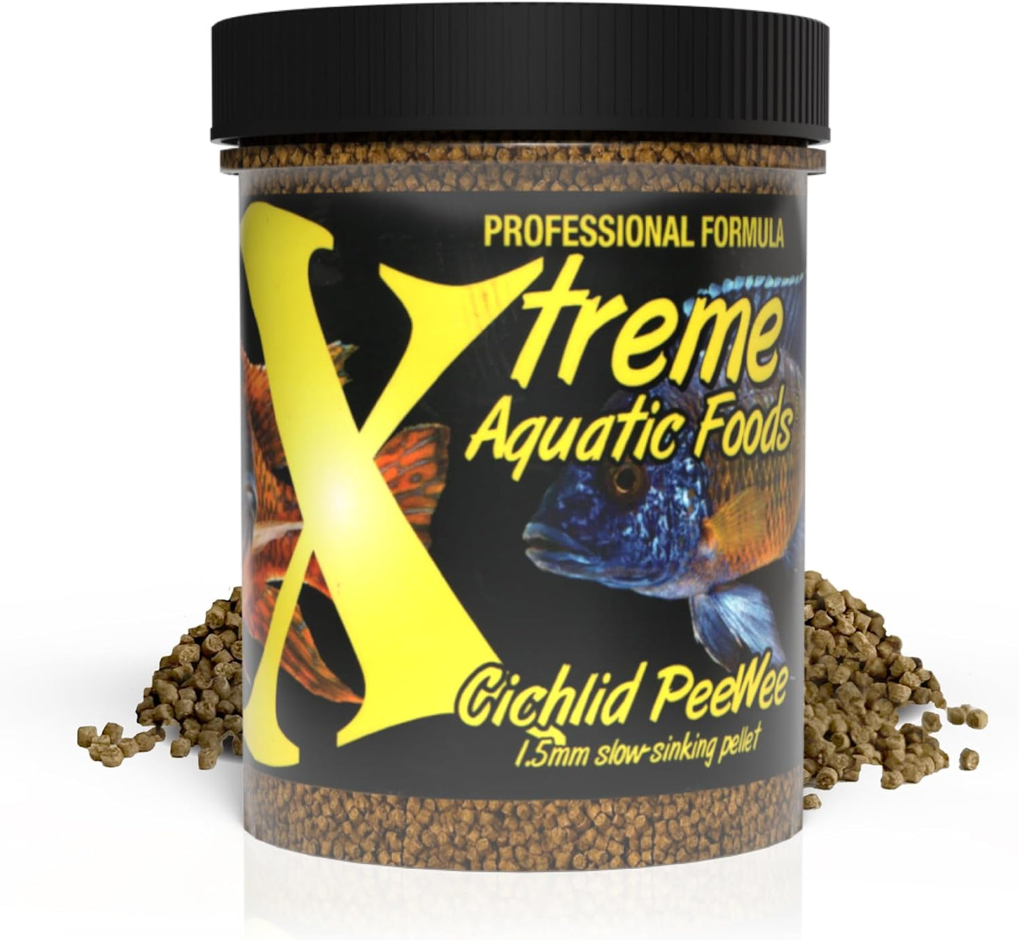 Xtreme Cichlid Peewee 1.5 Mm Pellets - Proven Nutrition for Cichlids - Balanced Amino Acids, Boost Immune & Digestive Health, Color & Energy, Max Protein Freshwater Fish Food – USA Farm Grown (10Oz)