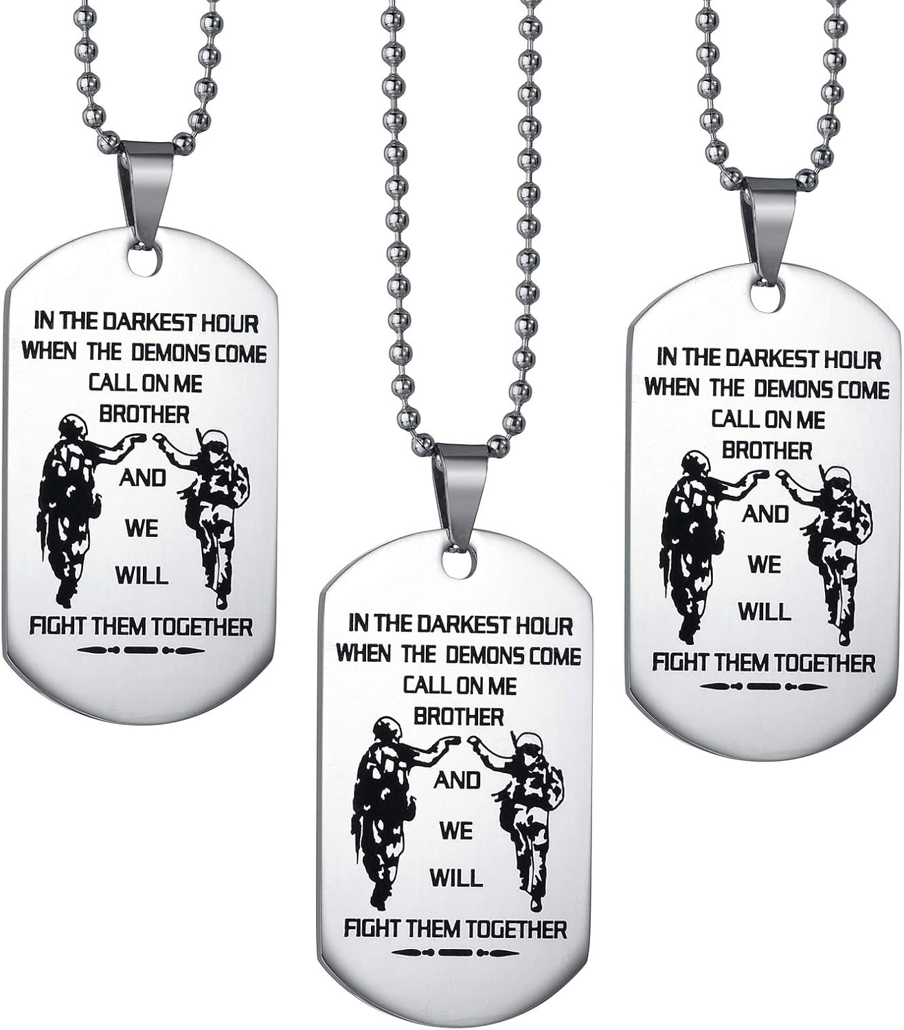 Caleesllc Men'S Necklace We Will Fight Them Together,To My Brother Necklace Military Dog Tag Pendent Christmas Birthday Party Gift,Set of 3