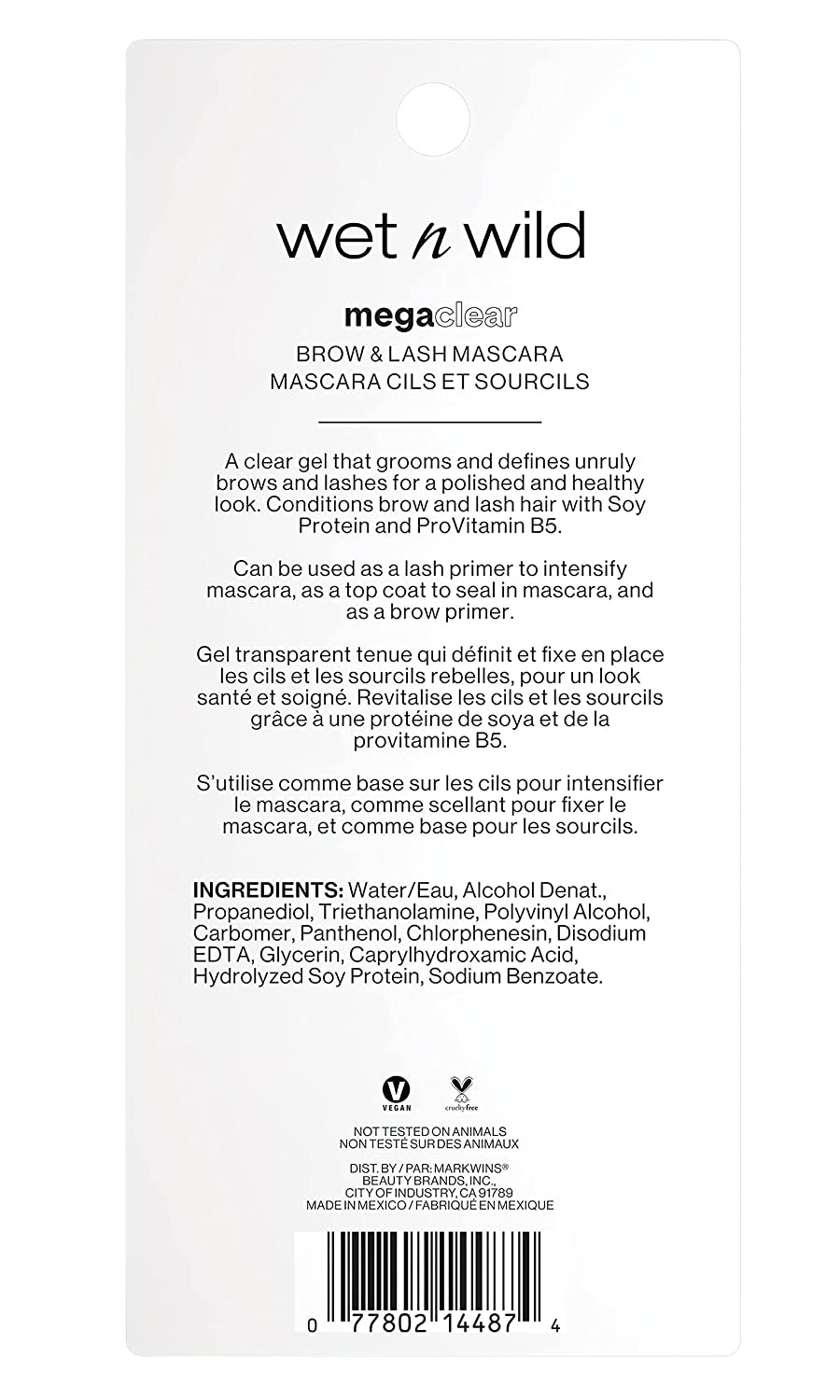 Wet N Wild Mega Clear Brow & Lash Mascara - Sculpts Brows, Defines Lashes, Conditioning with Soy Protein & Provitamin B5, Primer & Top Coat, Cruelty-Free & Vegan - Clear