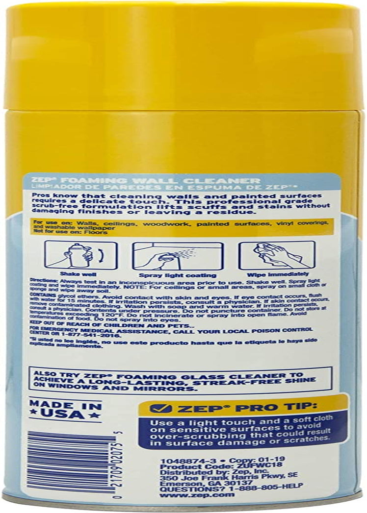 Zep ZUFWC18 Foaming Wall Cleaner, 18 Oz, Clear