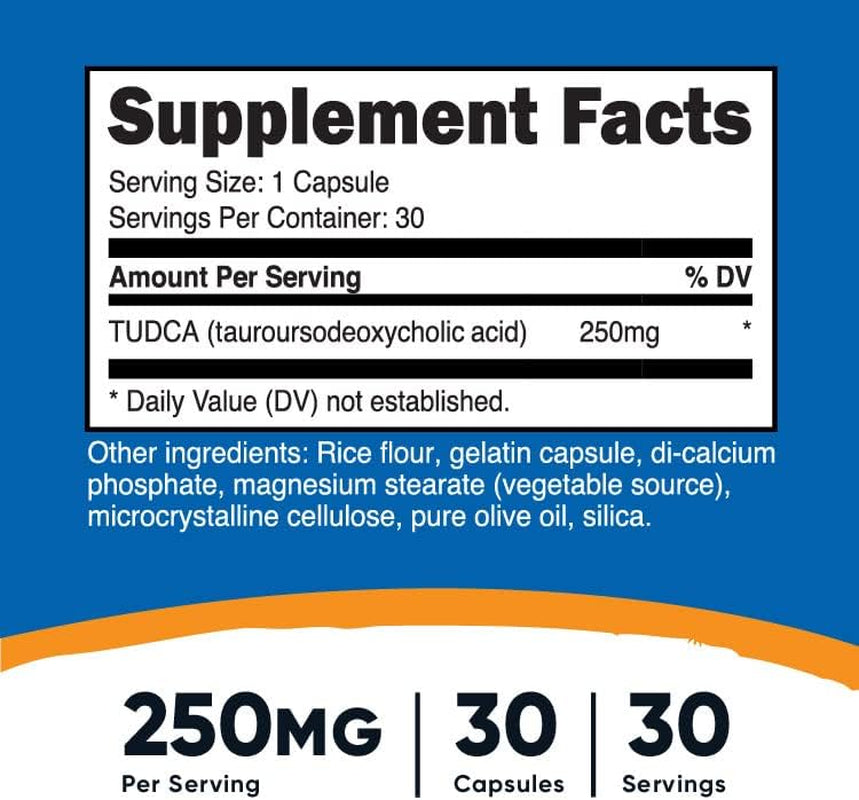 Nutricost Tudca 250Mg, 30 Capsules (Tauroursodeoxycholic Acid) - Gluten Free, Non-Gmo