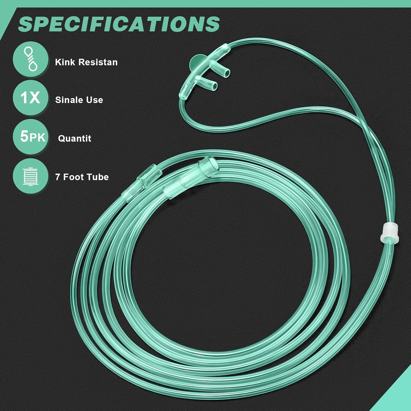 Adult Soft Nasal Oxygen Cannula Kit(10 Pack) - 7-Ft Nasal Tubing for Oxygen, Included 5PCS Nasal Cannula Oxygen Tubing & 5PCS Tubing Connectors, Standard Connector