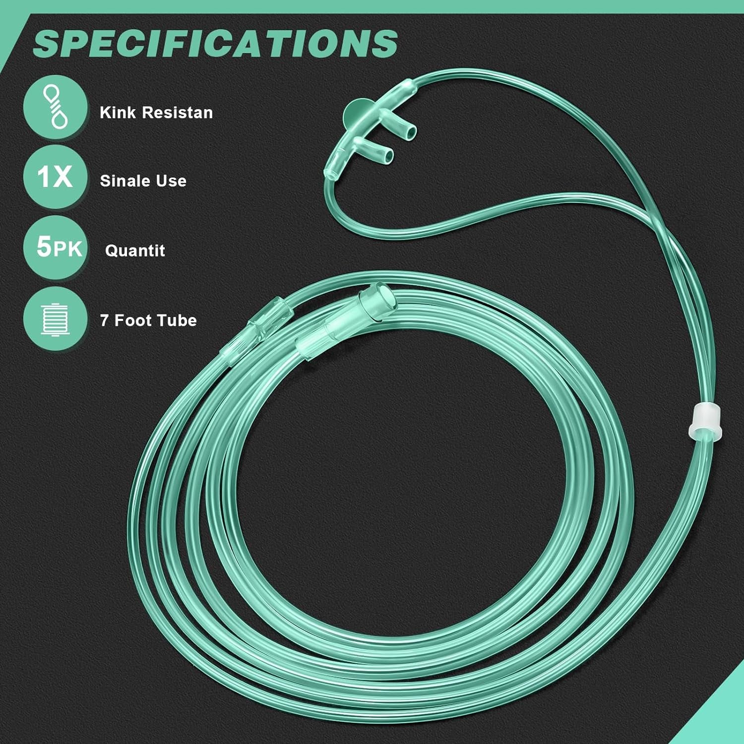 Adult Soft Nasal Oxygen Cannula Kit(10 Pack) - 7-Ft Nasal Tubing for Oxygen, Included 5PCS Nasal Cannula Oxygen Tubing & 5PCS Tubing Connectors, Standard Connector
