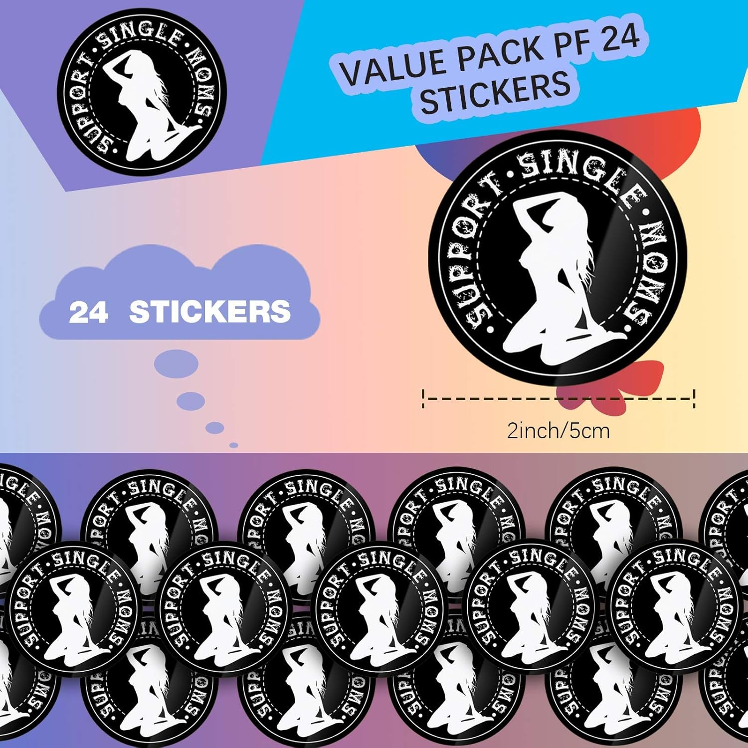 Gersoniel 24 Pieces Hard Hat Stickers, Support Single Moms Stickers Motorcycle Welding Helmet Decals Funny Stickers Vinyl Decals for Tool Box Helmet Hard Hat, 2 Inch