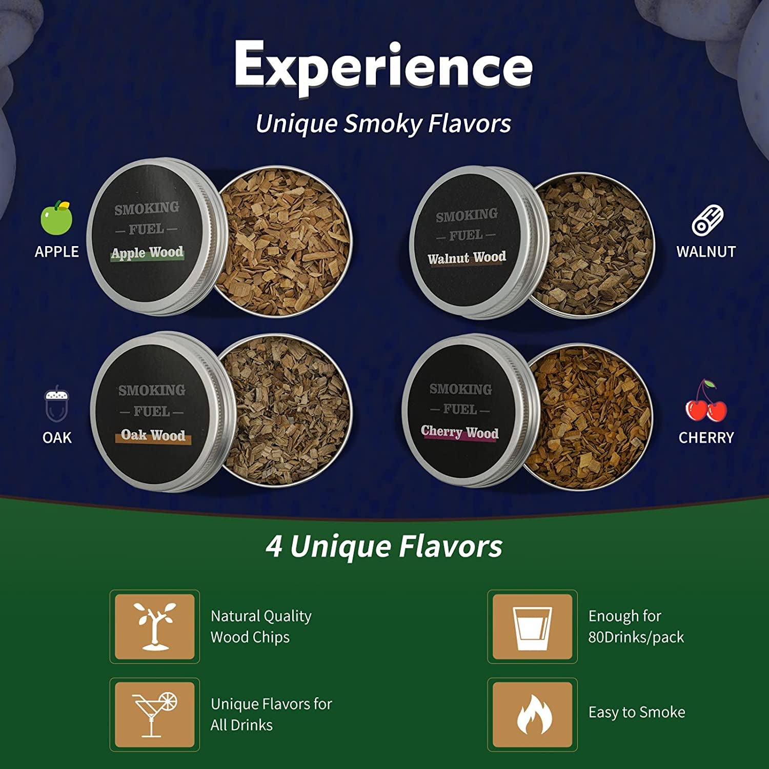 Cocktail Whiskey Smoker Kit, Old Fashioned Kit for Festival Gift, Four Kinds of Wood Chips for Whiskey, Bourbon. Smoked Cocktail, Drink, Food for Friends, Husband, Dad (With Torch Butane Not Included ) (Black)