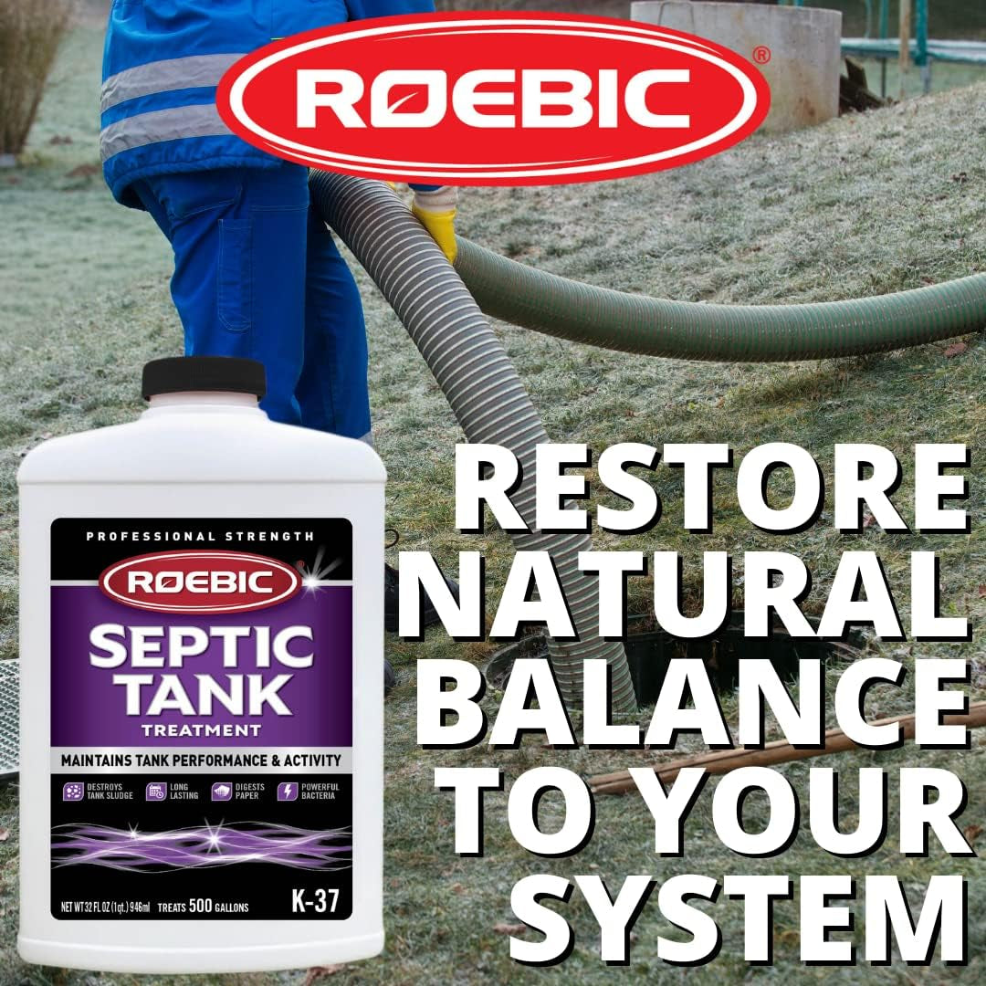 Roebic K-37-Q Septic Tank Treatment: Removes Clogs, Environmentally Friendly Bacteria Enzymes, Safe for Toilets, 32 Fl Oz - Lasts 1 Year, 32 Ounces