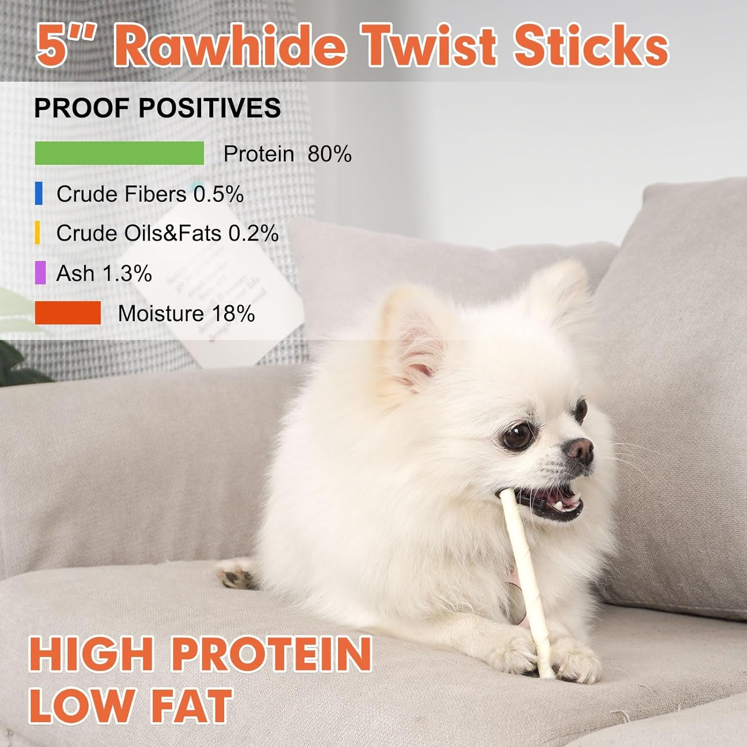 MON2SUN Dog Rawhide Twist Sticks Natural 5 Inch Thin Sticks Rawhide Chews Dog Treats for Puppy and Small Dogs 120 Count