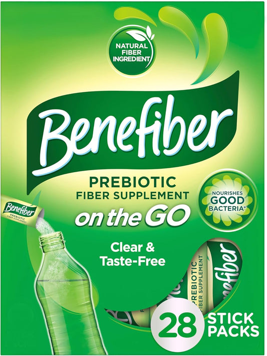 Benefiber on the Go Prebiotic Fiber Supplement Powder for Digestive Health, Daily Fiber, Unflavored - 28 Sticks (3.92 Ounces)