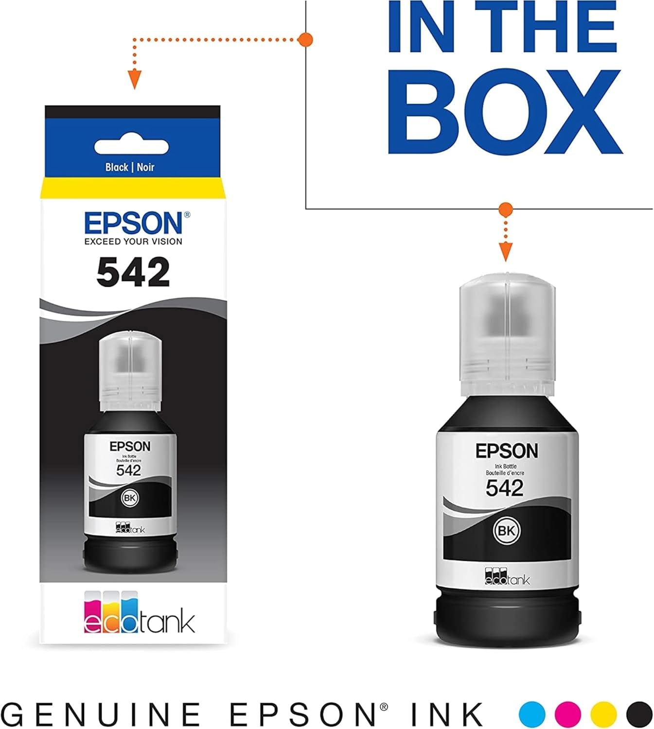 EPSON 542 Ecotank Ink Ultra-High Capacity Bottle Black (T542120-S) Works with Ecotank Pro ET-5150, ET-5170, ET-5180, ET-5800, ET-5850, ET-5880, ET-16600, ET-16650