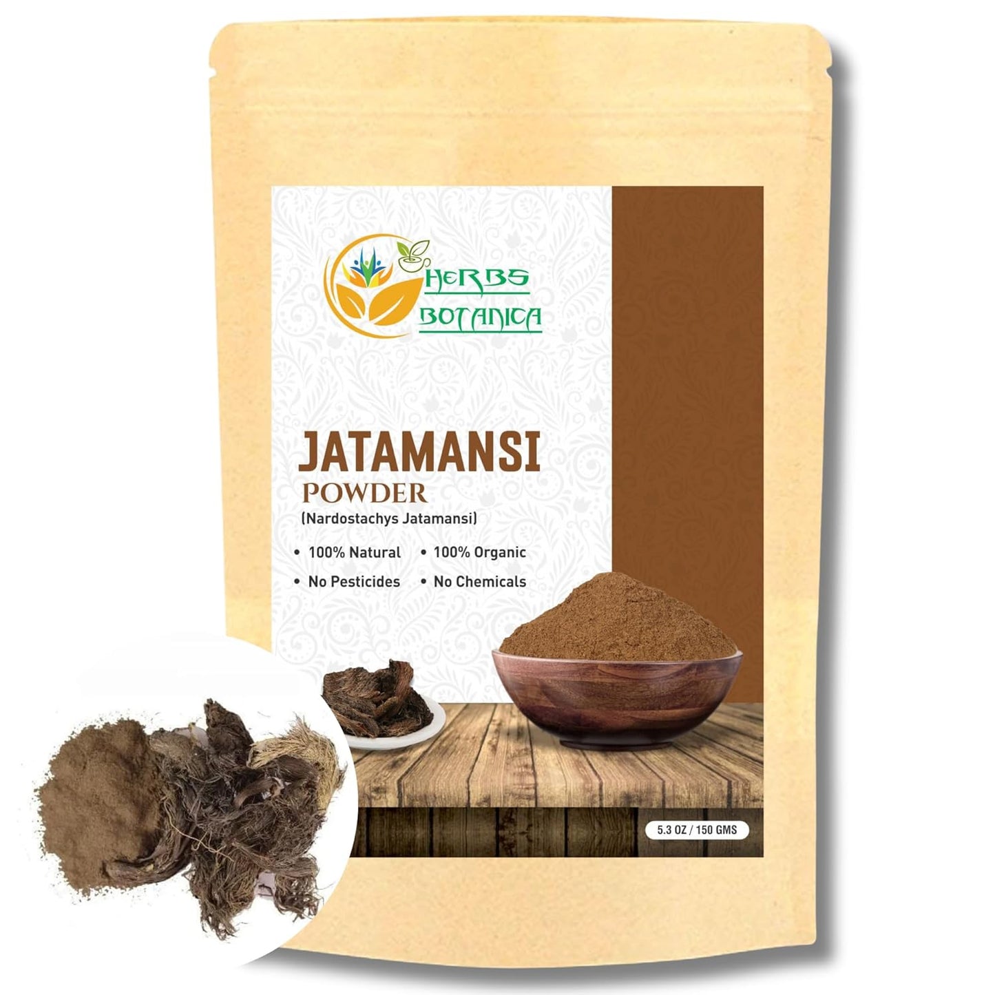 Herbs Botanica Jatamansi Root Powder Organic Nardostachys Jatamansi for Hair Growth Spikenard Stress Relief Formulation Natural Rhizome 5.3 Ounce / 150 Gms