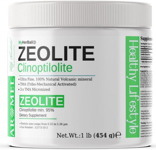 Zeolite Powder | 1 Pound - 454 G | Ultra FINE Less-Than 1 Μm | Clinoptilolite 95% | 3X Activated | Safe, Gentle, & Effective Energy | Original Zeolite Powder (454 Servings) | Myherbalid