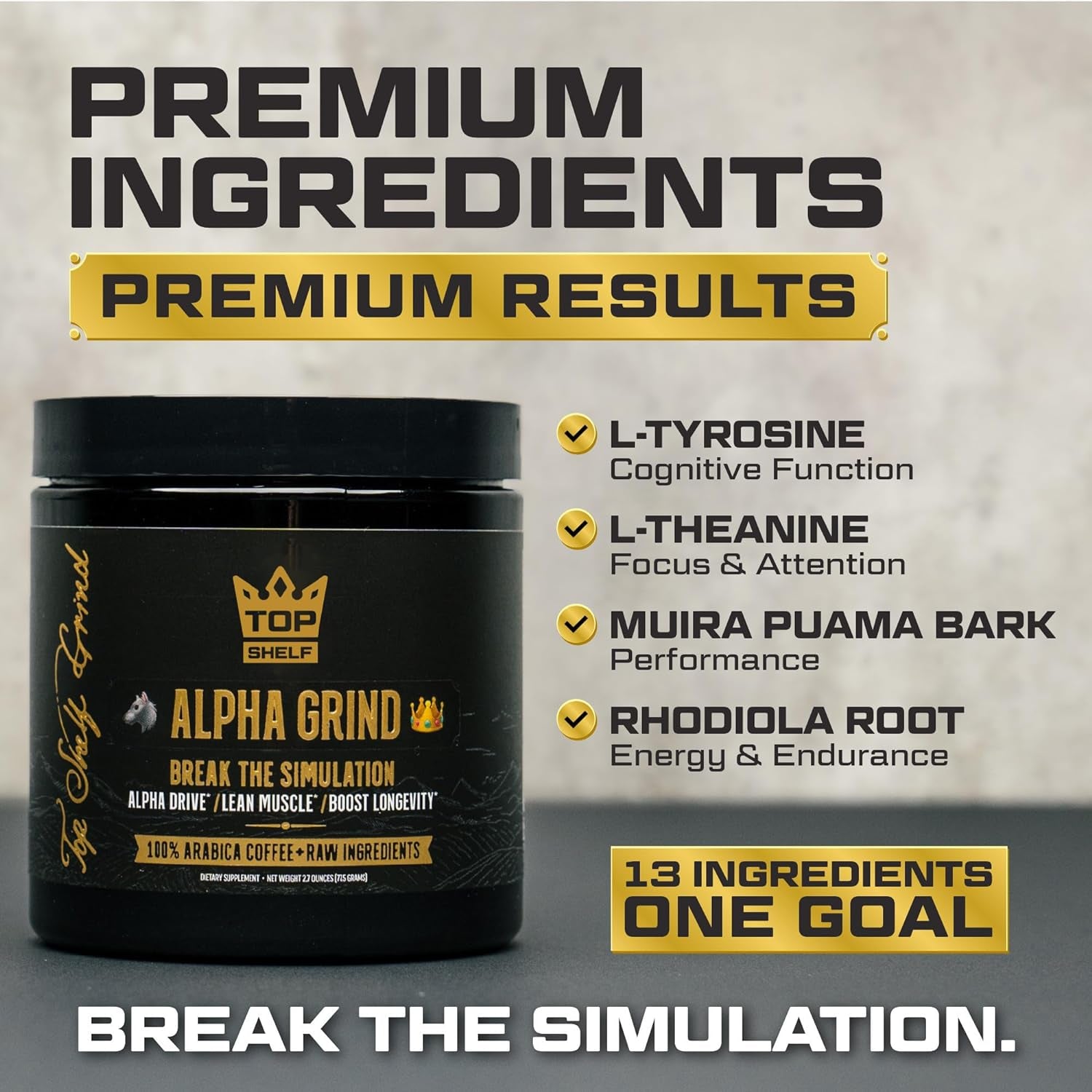 Alpha Grind – Instant Maca Coffee for Men + Natural Energy + Brain Nootropic for Ageless Clarity, Focus | Lean Muscle Building Growth & Size, 30SV