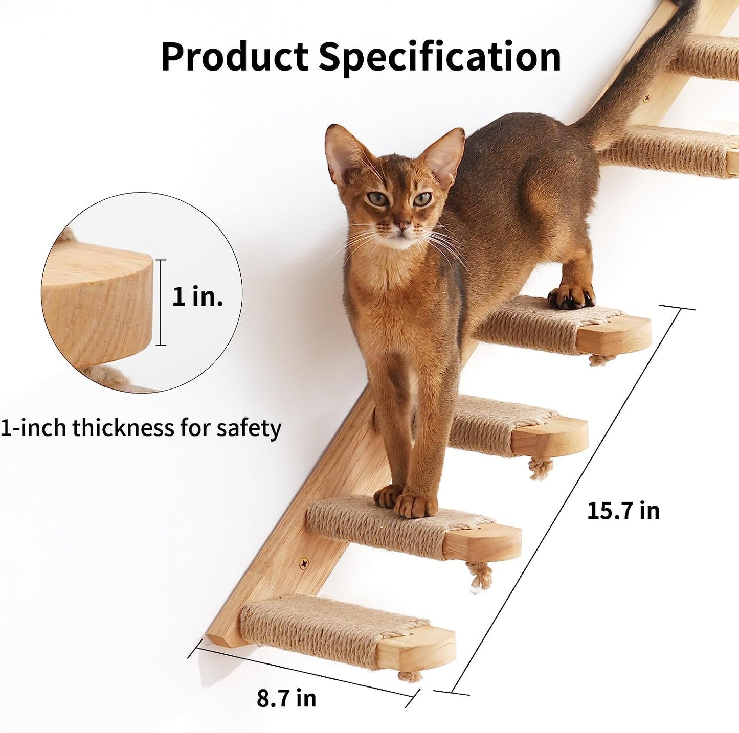 FUKUMARU Cat Climbing Shelf Wall Mounted, Four Step Cat Stairway with Jute Scratching for Cats Perch Platform Supplies