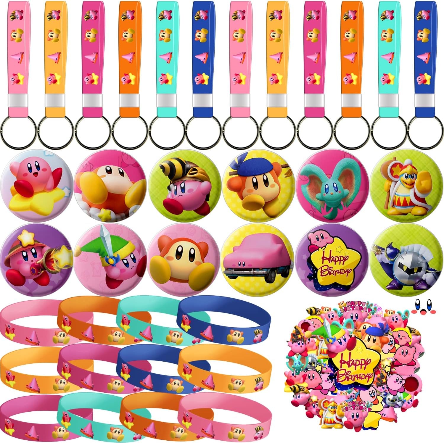 Pink Star Birthday Party Decorations, 86 Pcs Pink Star Party Supplies Include 12 Bracelets,12 Button Pins,12 Keychains, and 50 Stickers, Pink Star Party Decorations for Pink Star Birthday