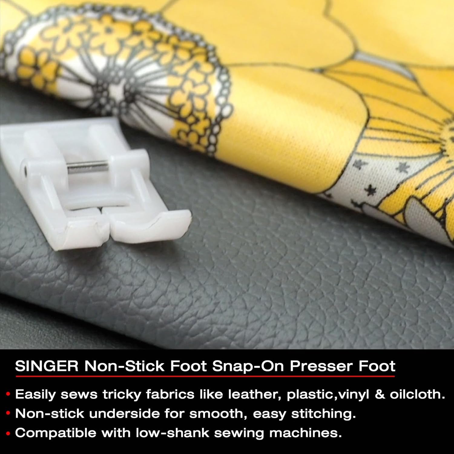 Singer | Non-Stick Foot Snap-On Presser Foot for Low-Shank Sewing Machines, White (2500262)