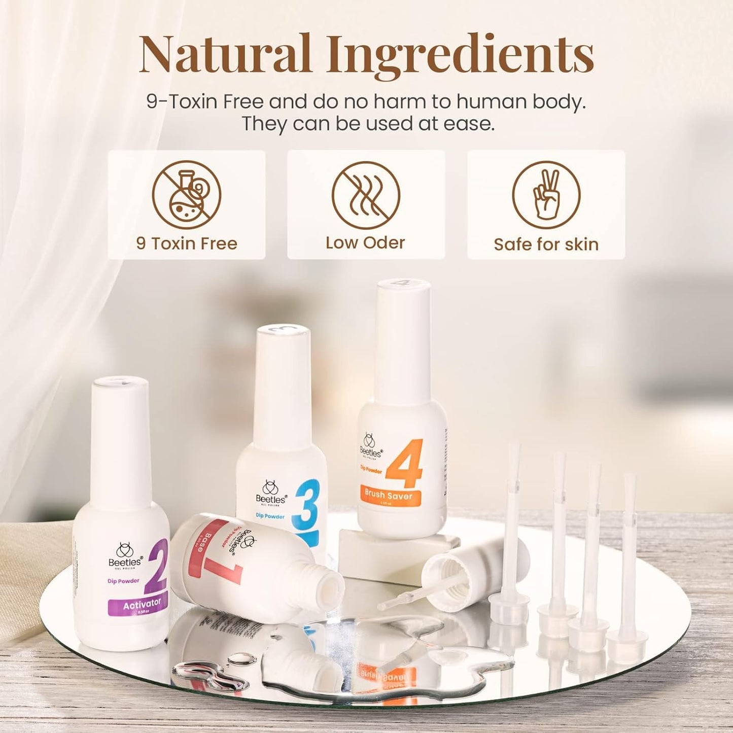 Beetles Dip Powder Gel Liquid Set 0.5Oz/Bot with Base-Top Coat, Activator, and Brush Savor Dipping Powders Essentials Kit (Steps 1-4), Dip Nail Kit Acrylic Nail Manicure