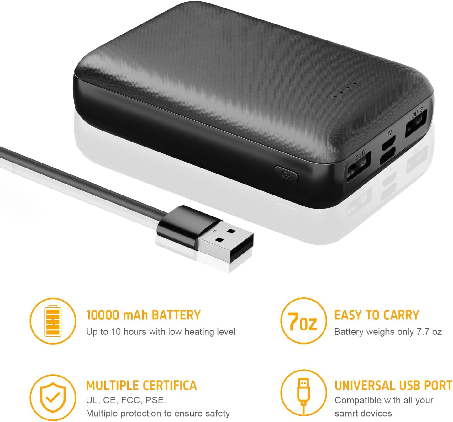 5V2A Battery Pack for Heated Vest Heated Jacket 10000Mah Power Bank for Men Women(Not Suit for 7.4V Heated Clothing)