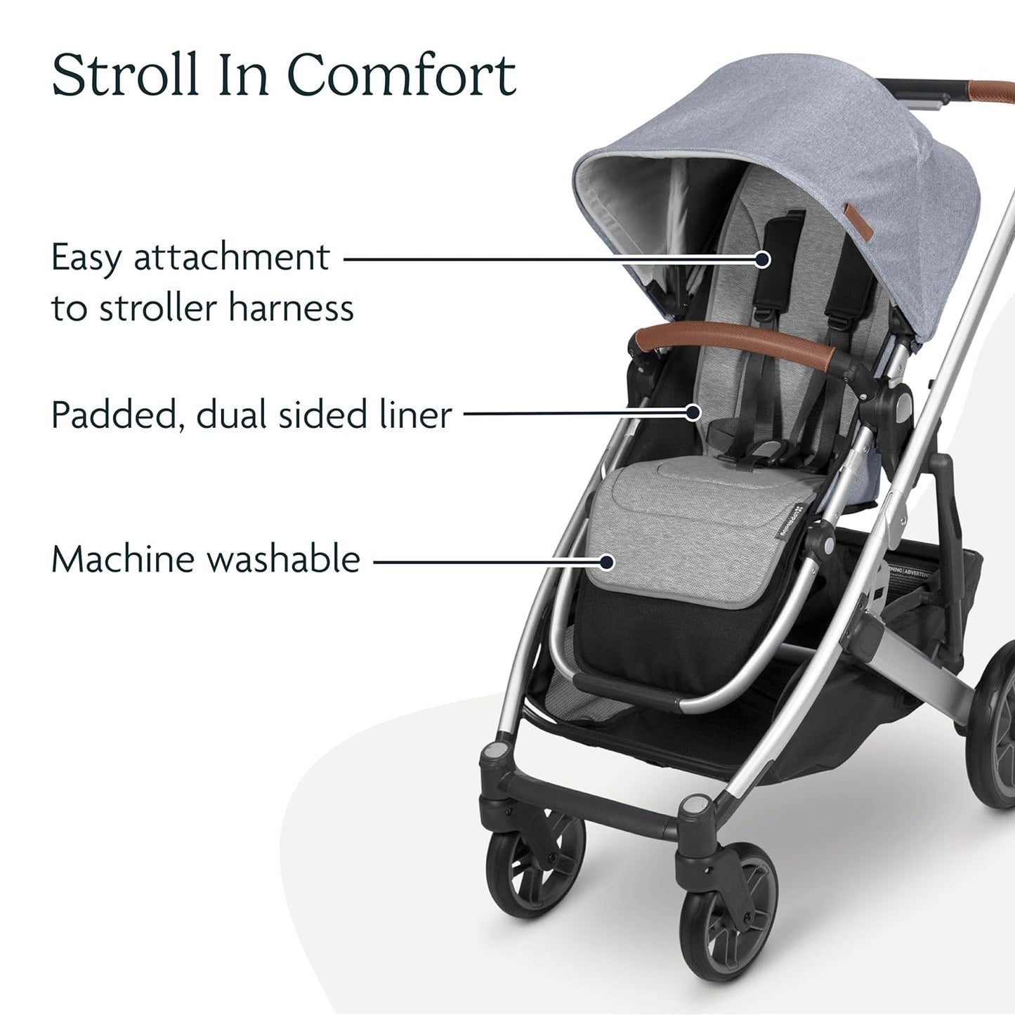 Uppababy Reversible Seat Liner/Water-Resistant and Comfortable/Easy Stroller Attachment/Reed (Charcoal Denim/Cozy Knit)