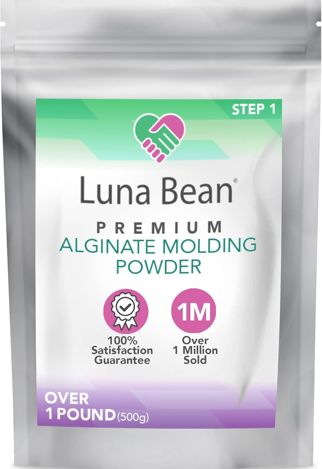 Luna Bean Alginate Molding Powder Refill for Hand Casting Kit - Non-Toxic Alginate Material over 1 Lb (500G) - Perfect for Anniversaries, Birthdays & Family Activities - Hand Mold Kit Couples