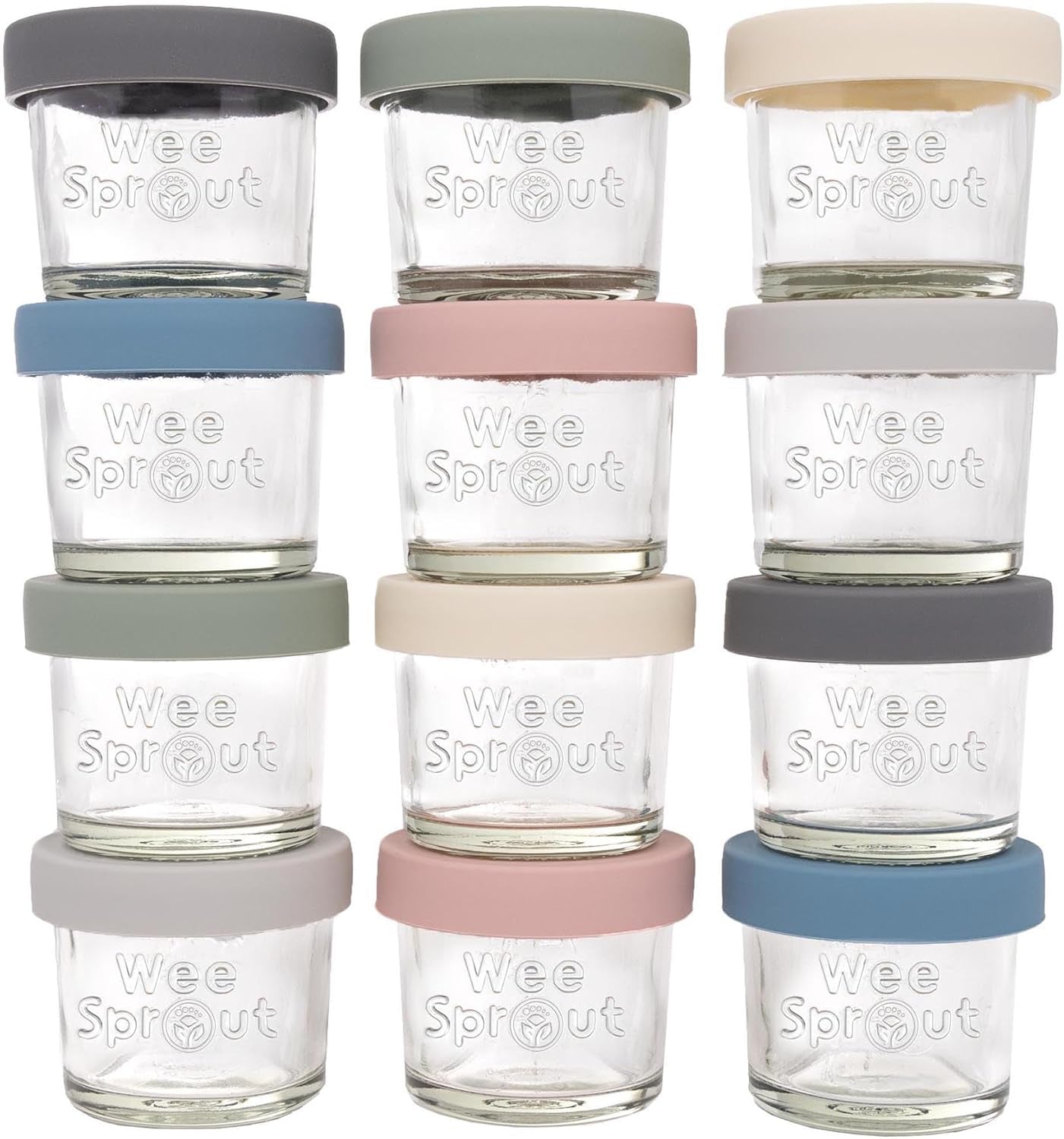 Weesprout Glass Baby Food Storage Jars W/Lids (4 Oz, 12 Pack Set) Snack, Puree, Reusable Small Containers, Breast Milk, Fridge or Freezer, Microwave & Dishwasher Safe, Essential Must Have for Infants