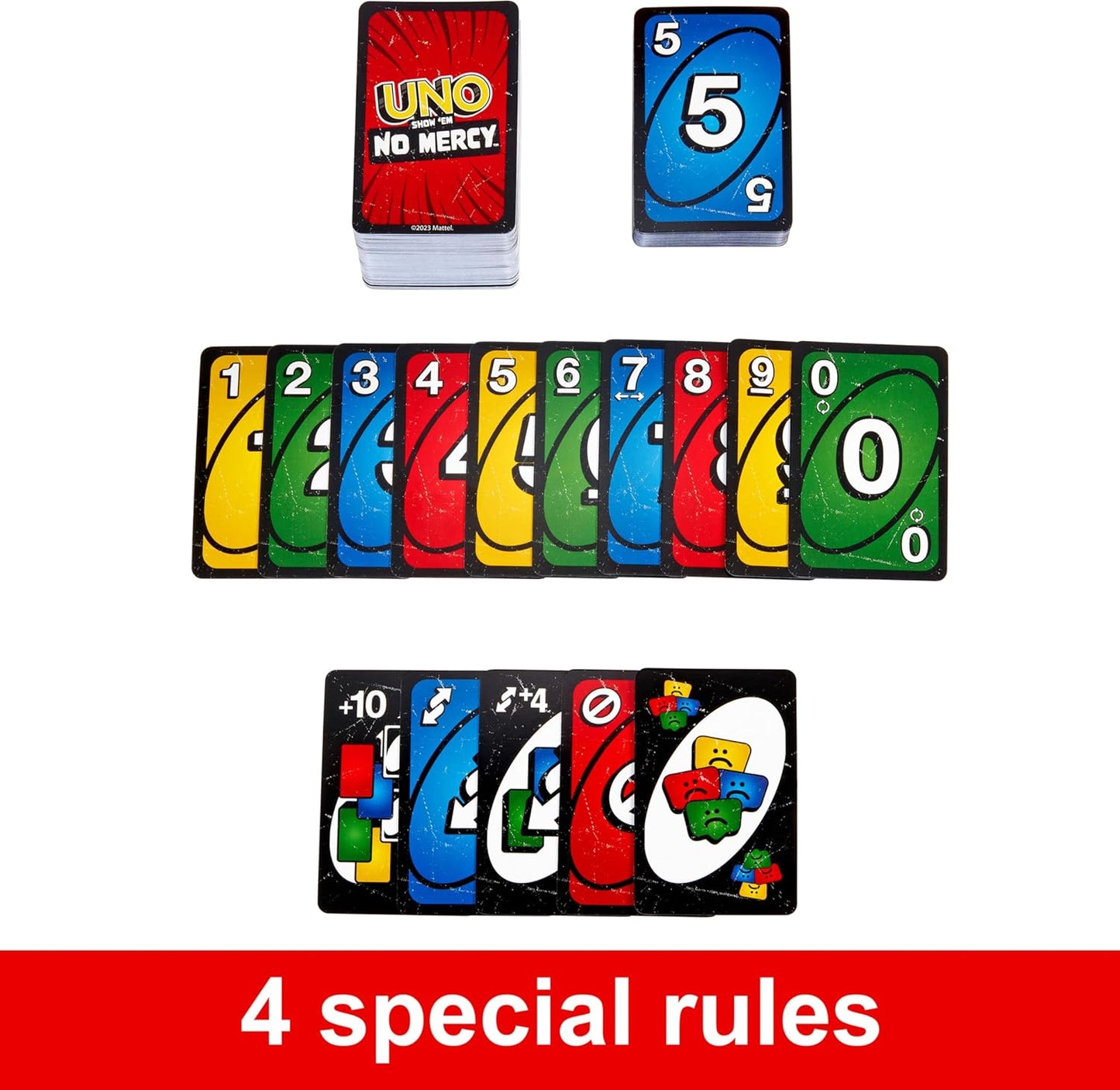 Mattel Games UNO Show ‘Em No Mercy Card Game for Kids, Adults & Family Parties and Travel with Extra Cards, Special Rules and Tougher Penalties